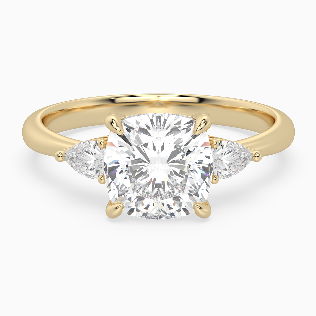 Cushion Pear Side Three Stone Classic in 14K Yellow Gold main white