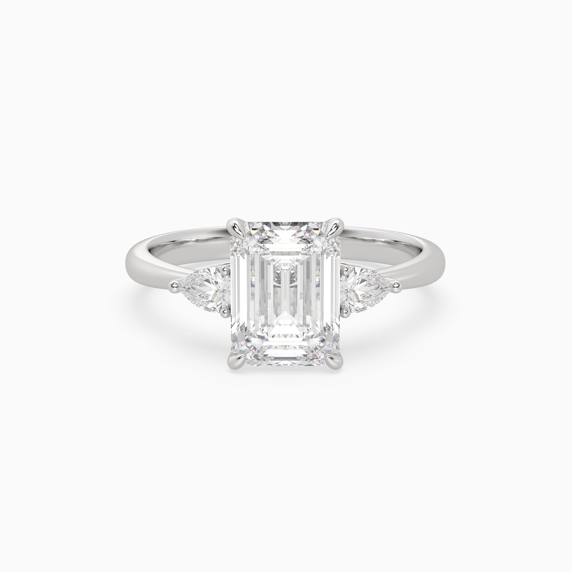 Emerald Pear Side Three Stone Classic in 14K White Gold main white
