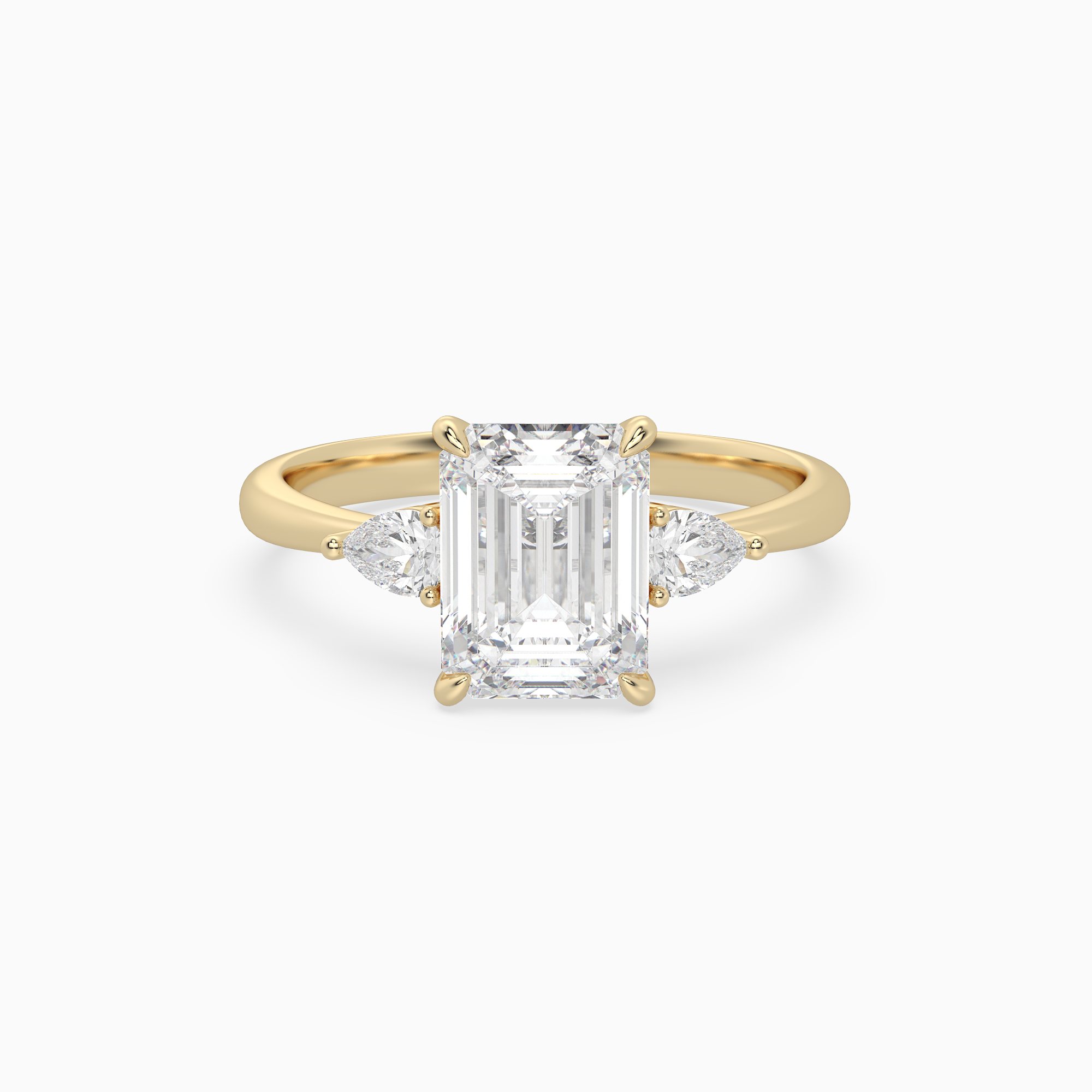 Emerald Pear Side Three Stone Classic in 14K Yellow Gold main white