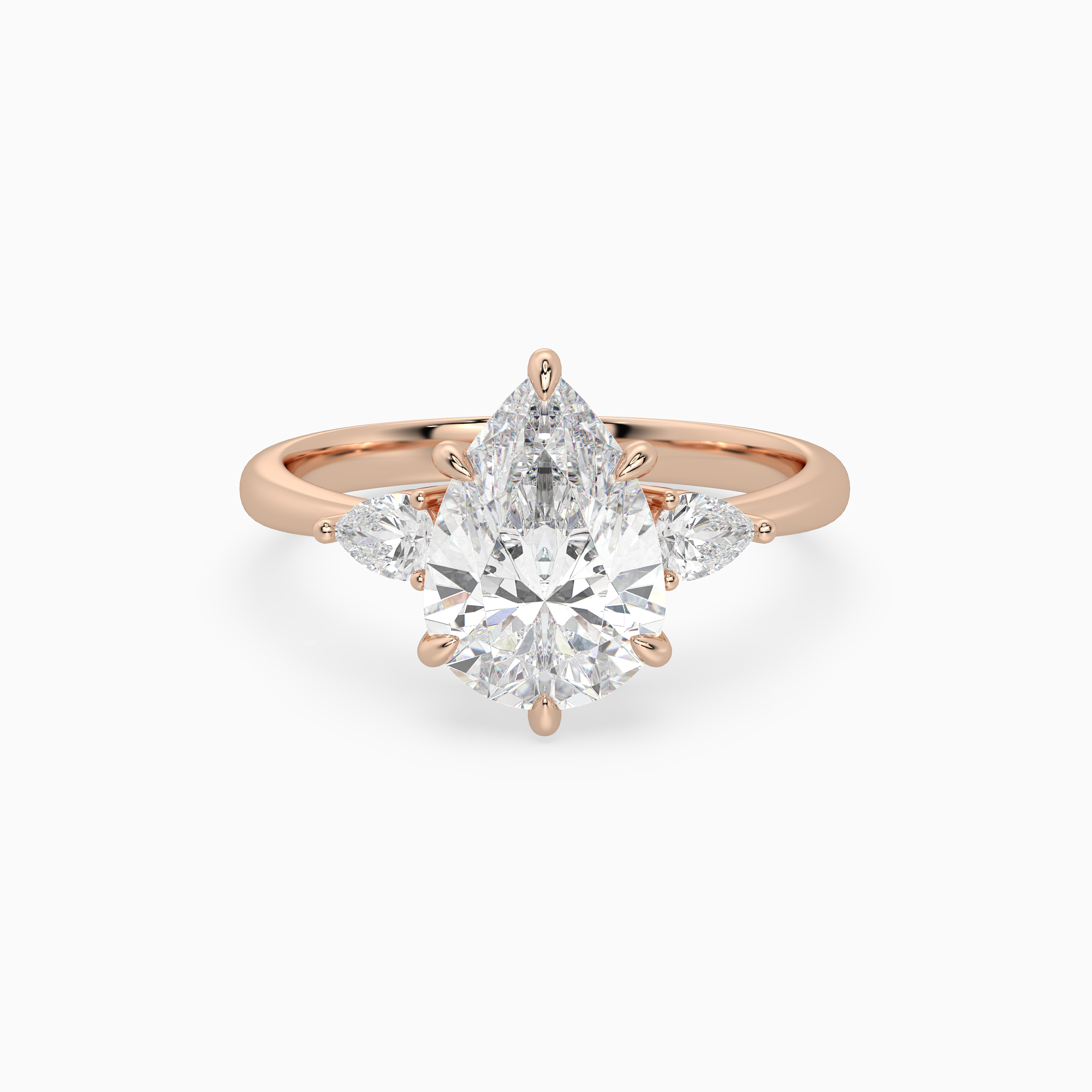 Pear Pear Side Three Stone Classic in 14K Rose Gold main white