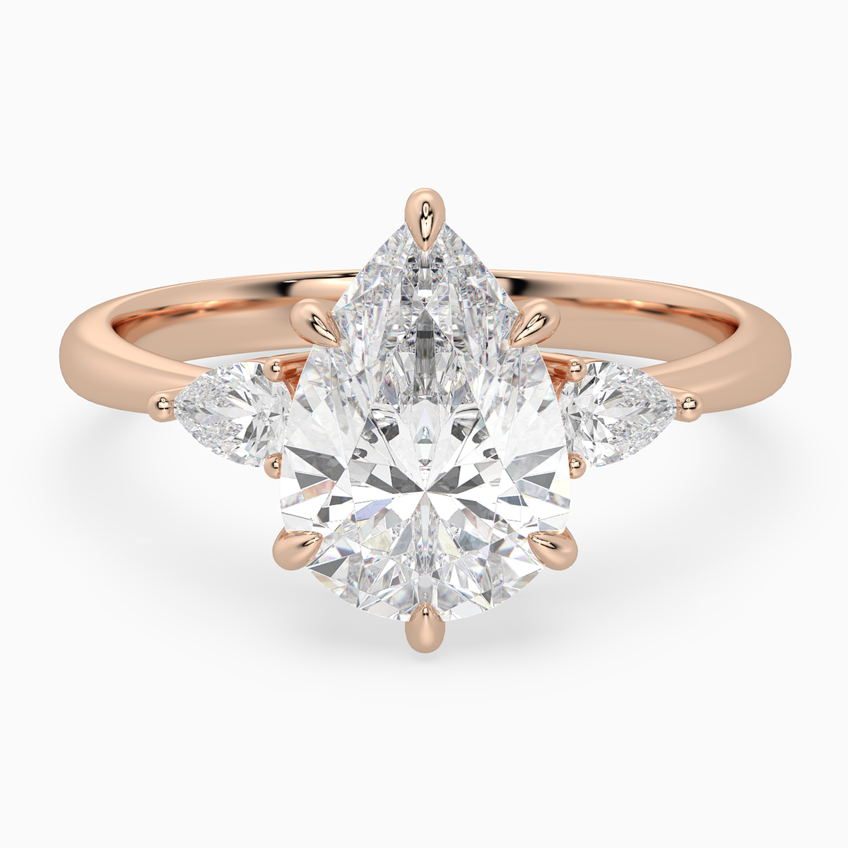 Pear Pear Side Three Stone Classic in 14K Rose Gold main white