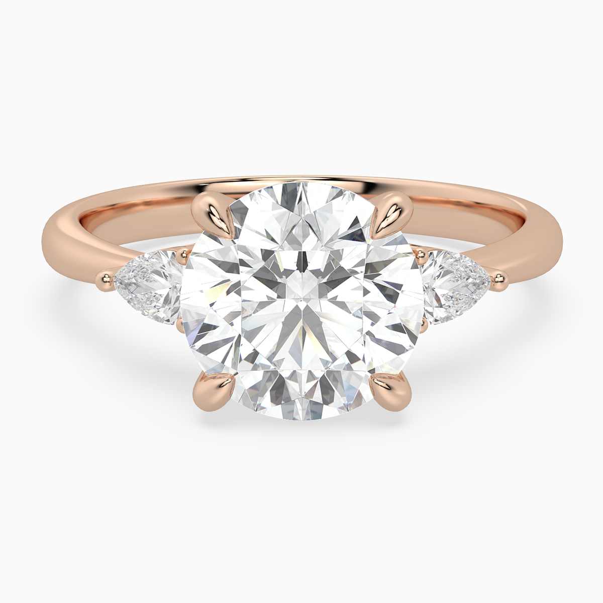 Round Pear Side Three Stone Classic in 14K Rose Gold main white