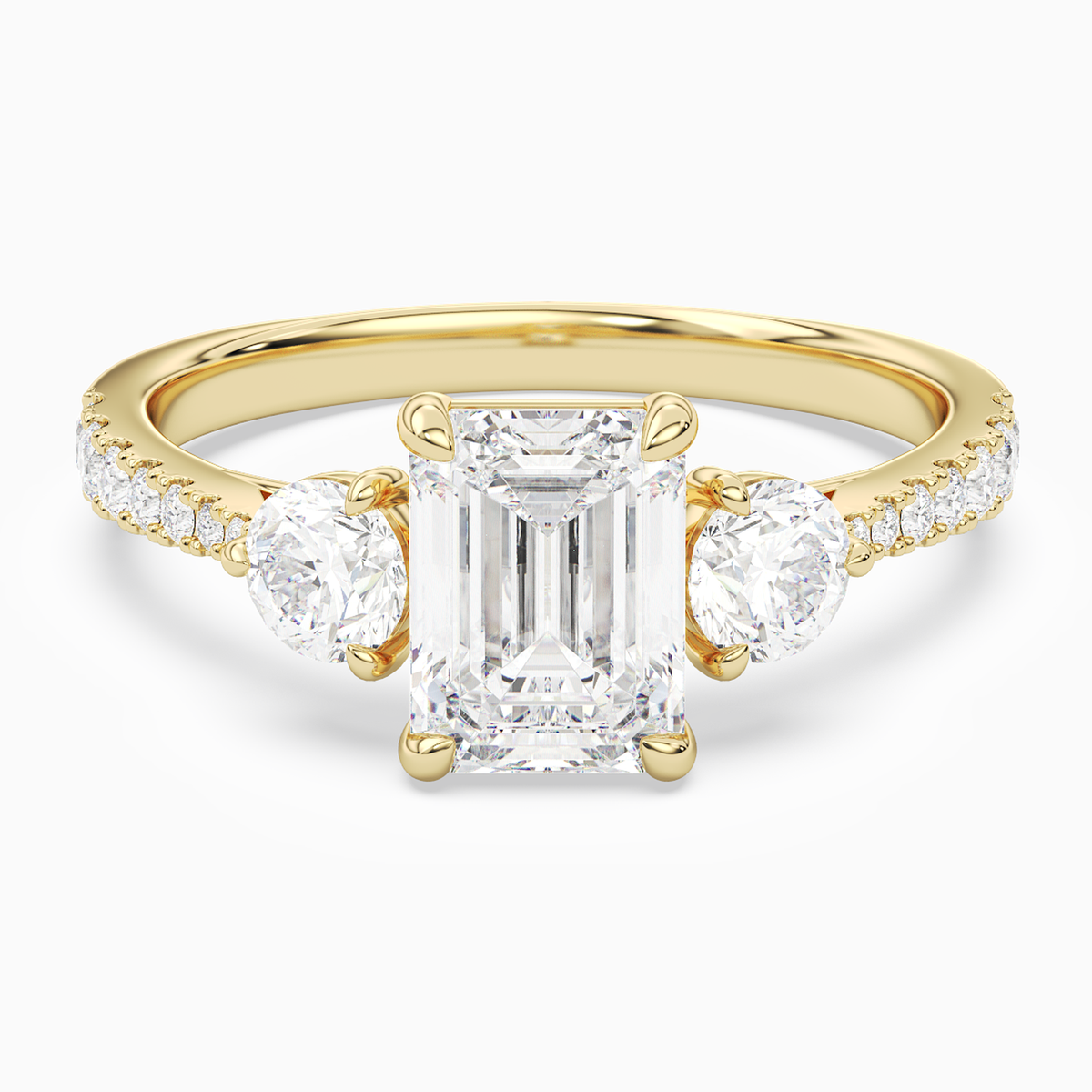Emerald Round Side Three Stone Pavé in 14K Yellow Gold main white