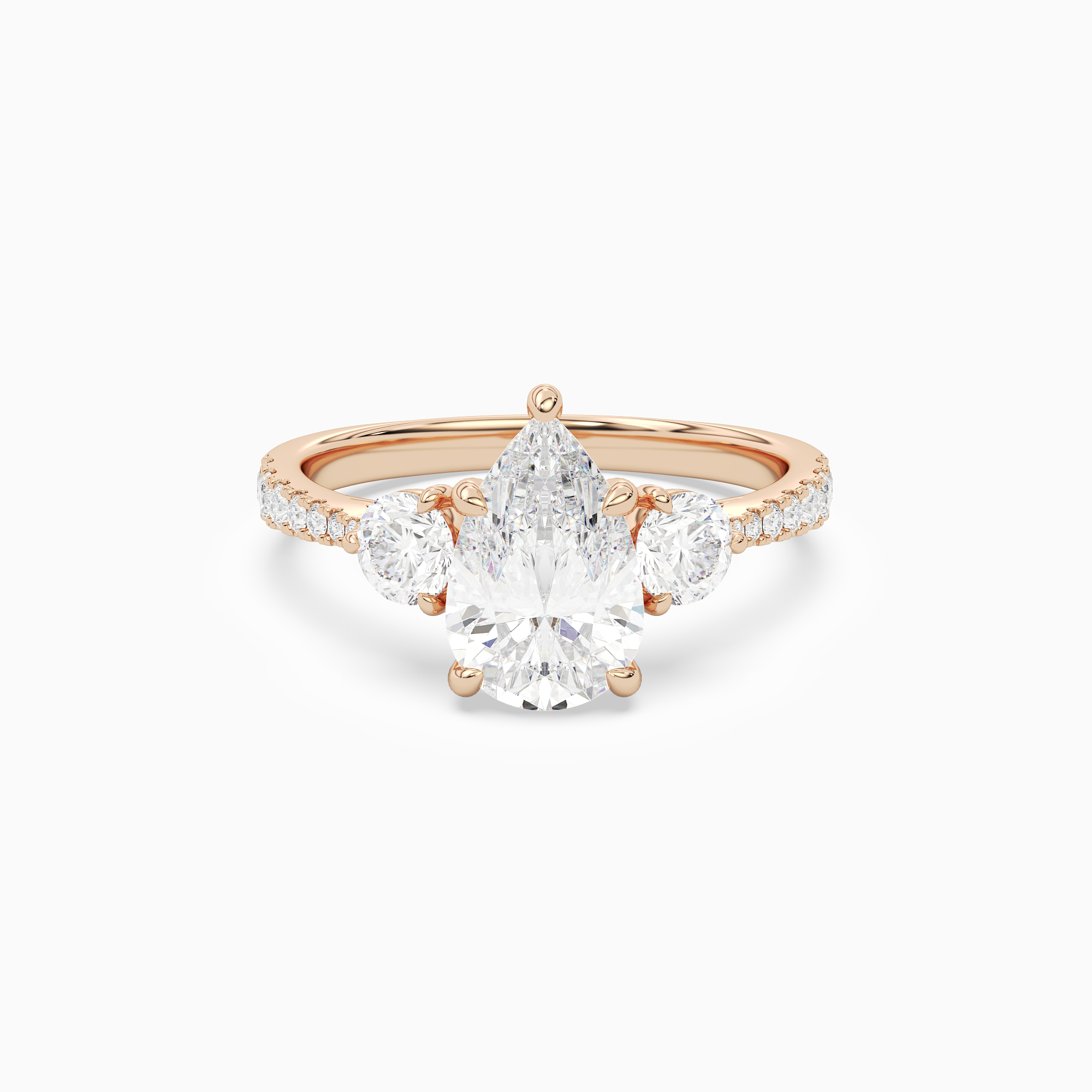 Pear Round Side Three Stone Pavé in 14K Rose Gold main white