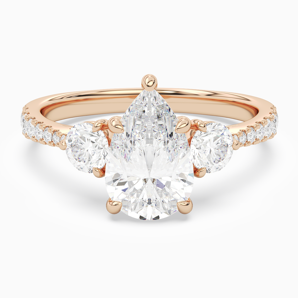 Pear Round Side Three Stone Pavé in 14K Rose Gold main white