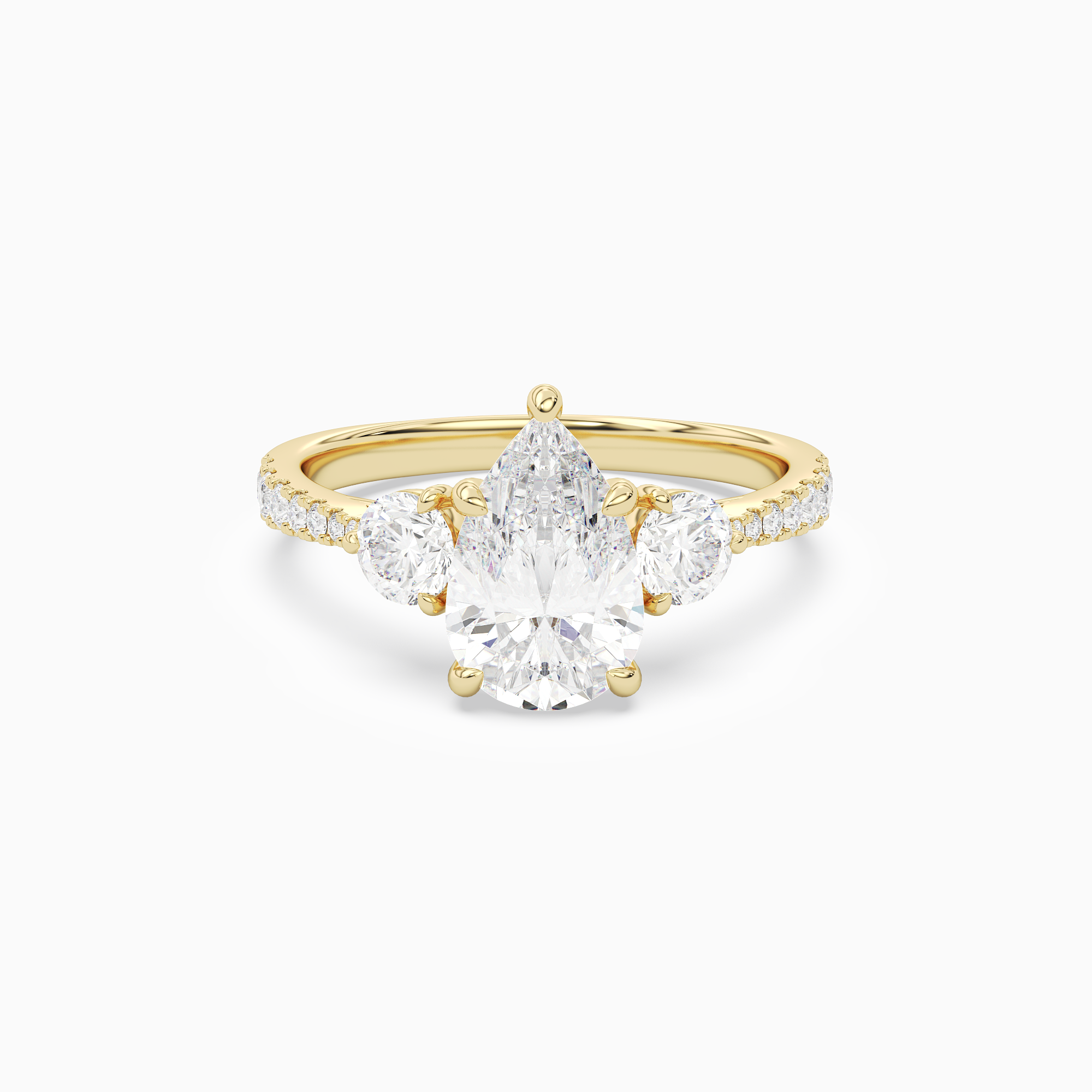 Pear Round Side Three Stone Pavé in 14K Yellow Gold main white