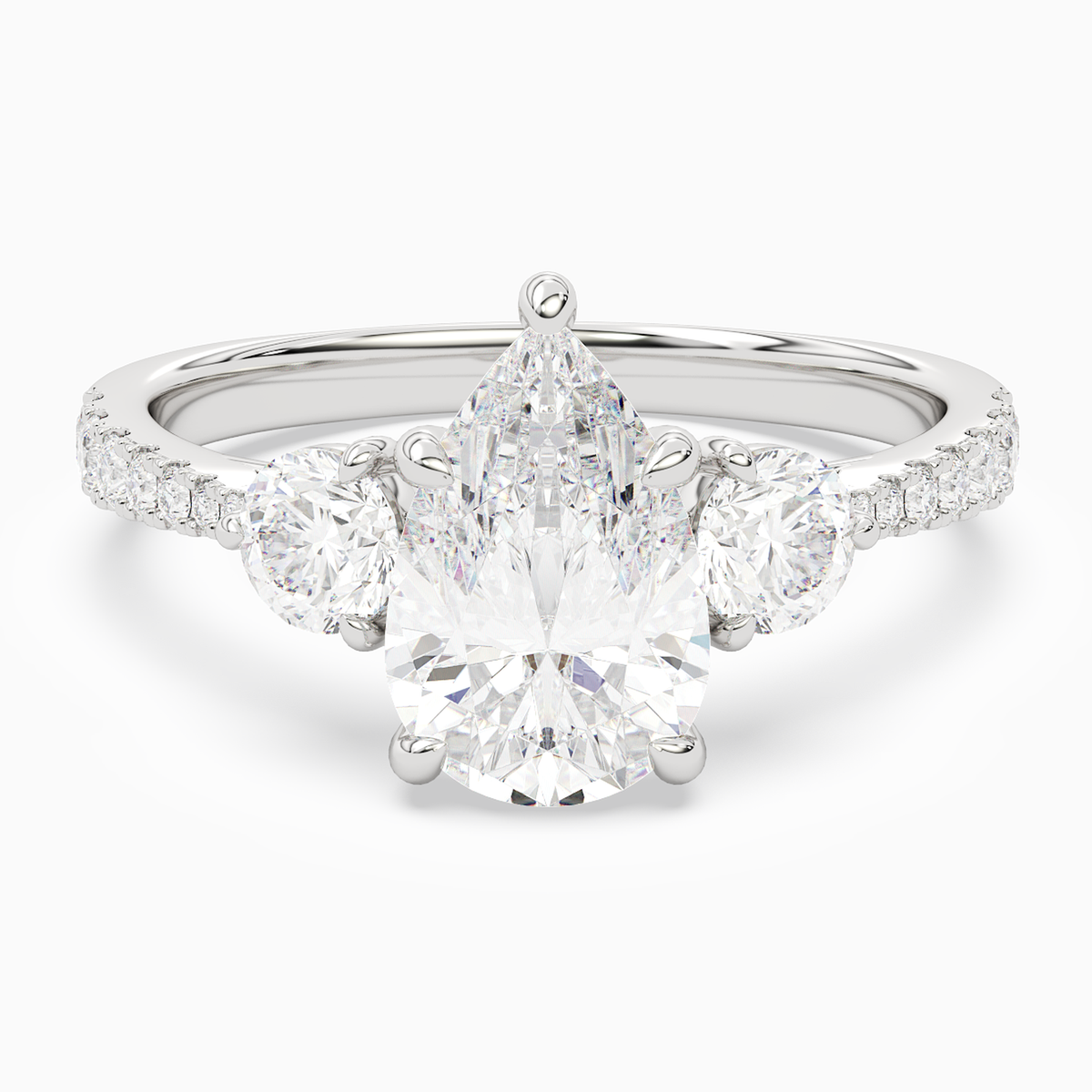 Pear Round Side Three Stone Pavé in Platinum main white