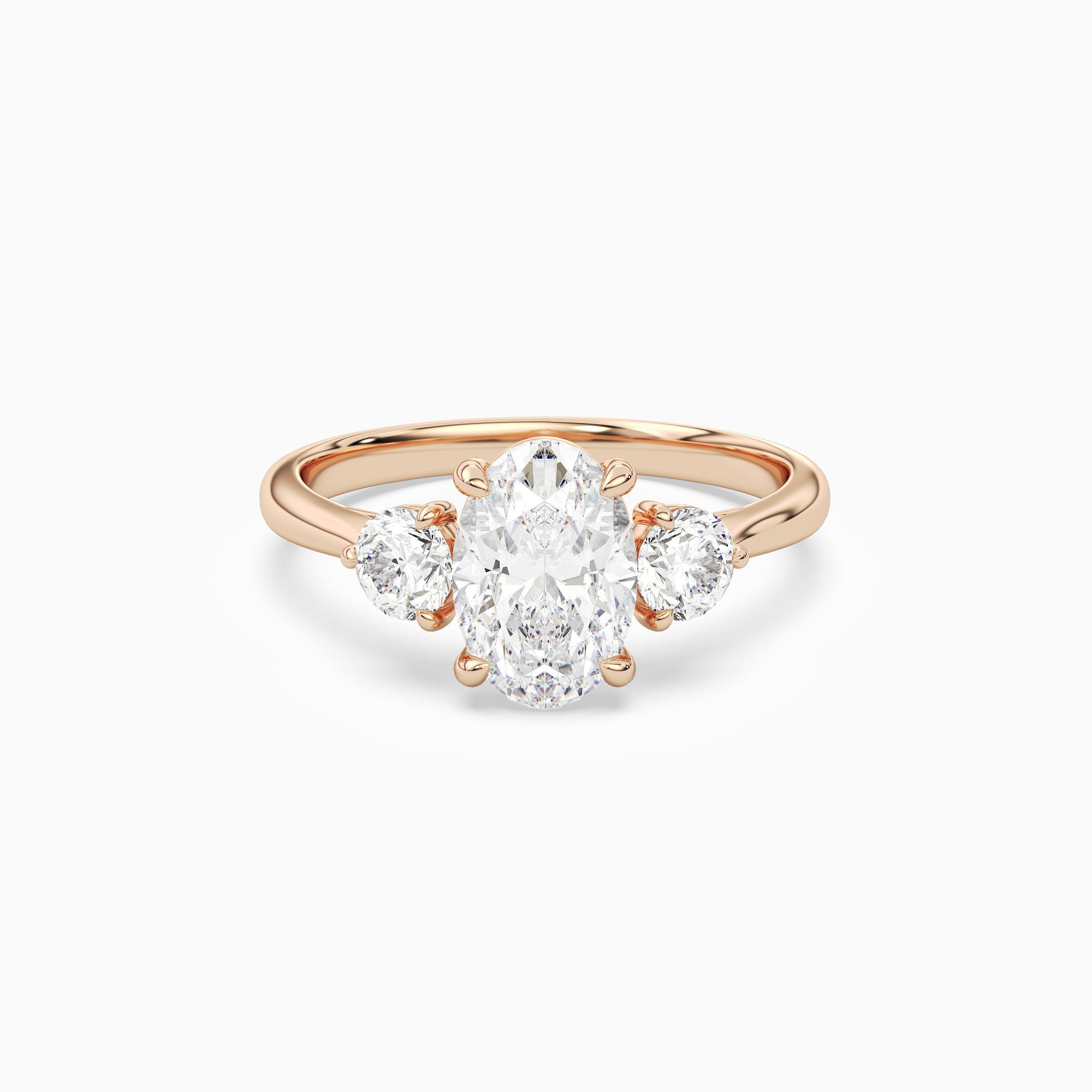 Oval Round Side Three Stone Plain in 14K Rose Gold main white