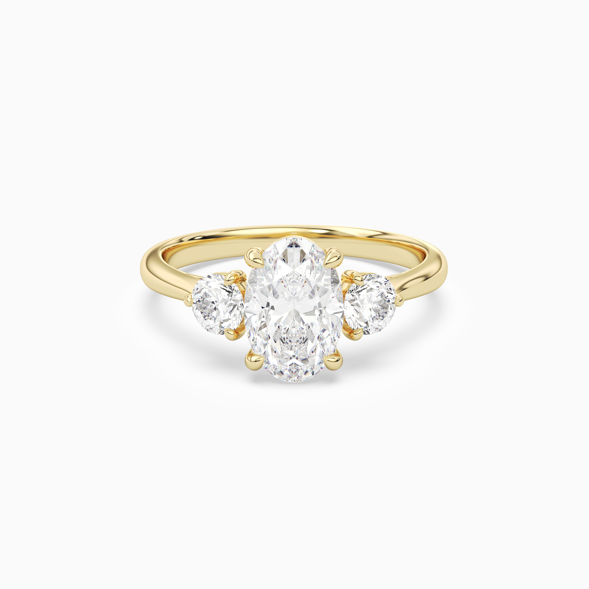 Oval Round Side Three Stone Plain in 14K Yellow Gold main white