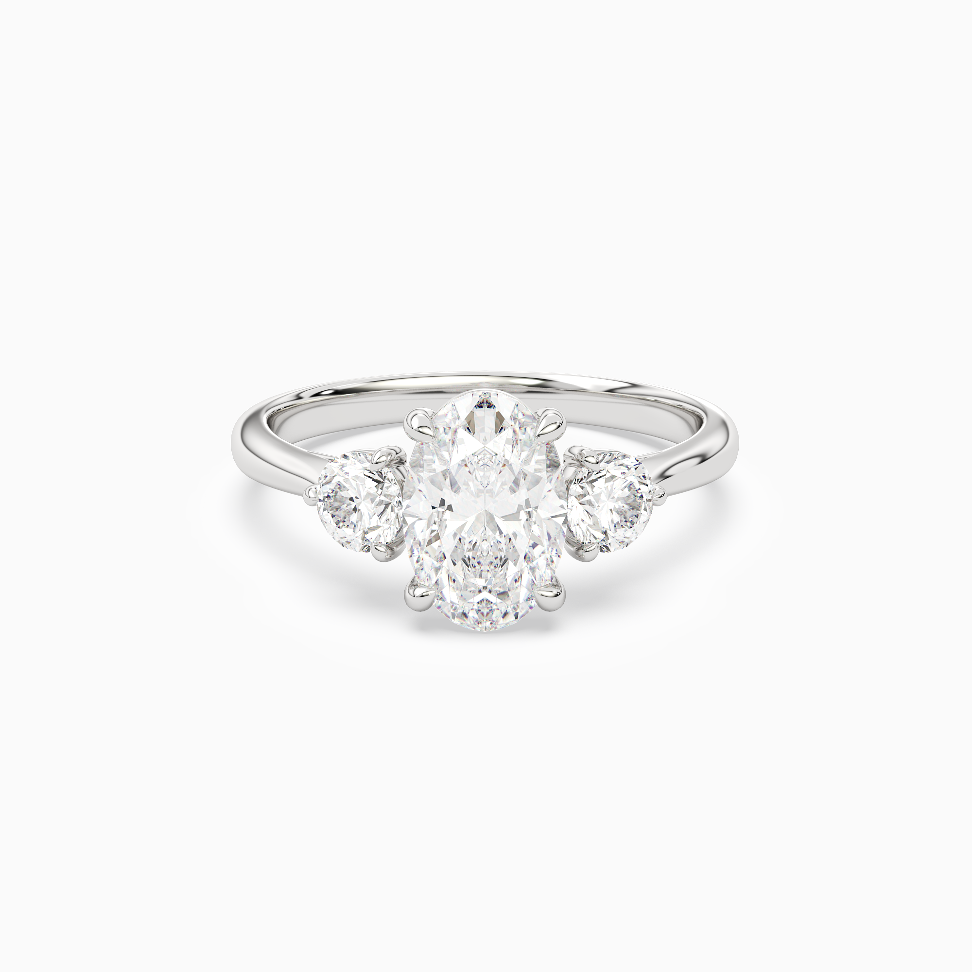 Oval Round Side Three Stone Plain in 18K White Gold main white