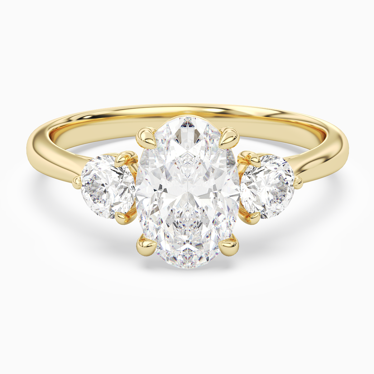 Oval Round Side Three Stone Plain in 18K Yellow Gold main white