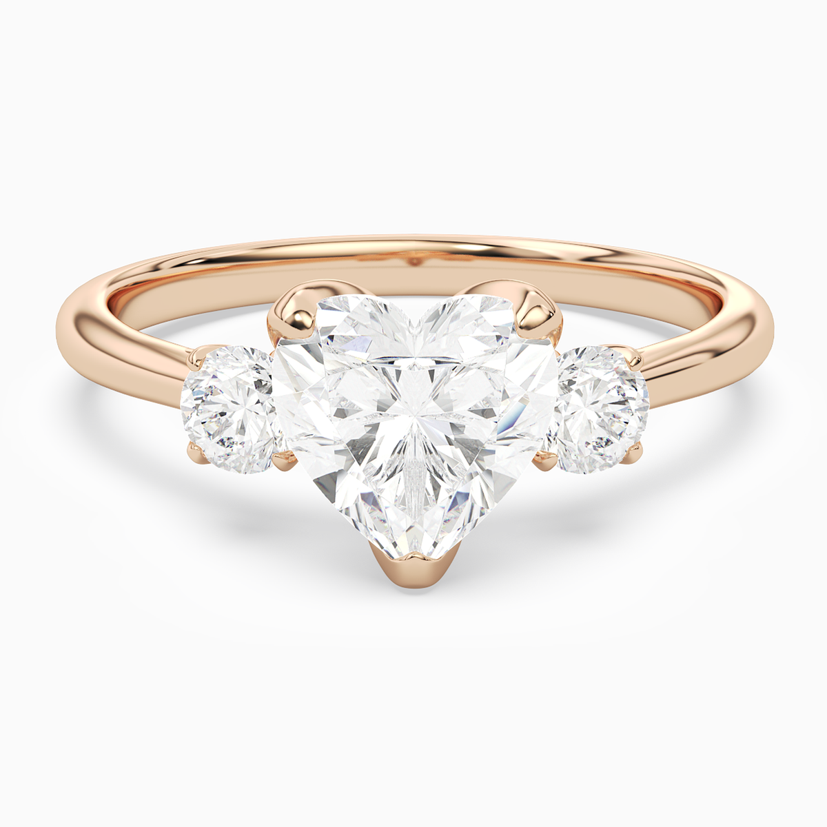 Heart Pear Three-Stone with Round Sides in 14K Rose Gold main white