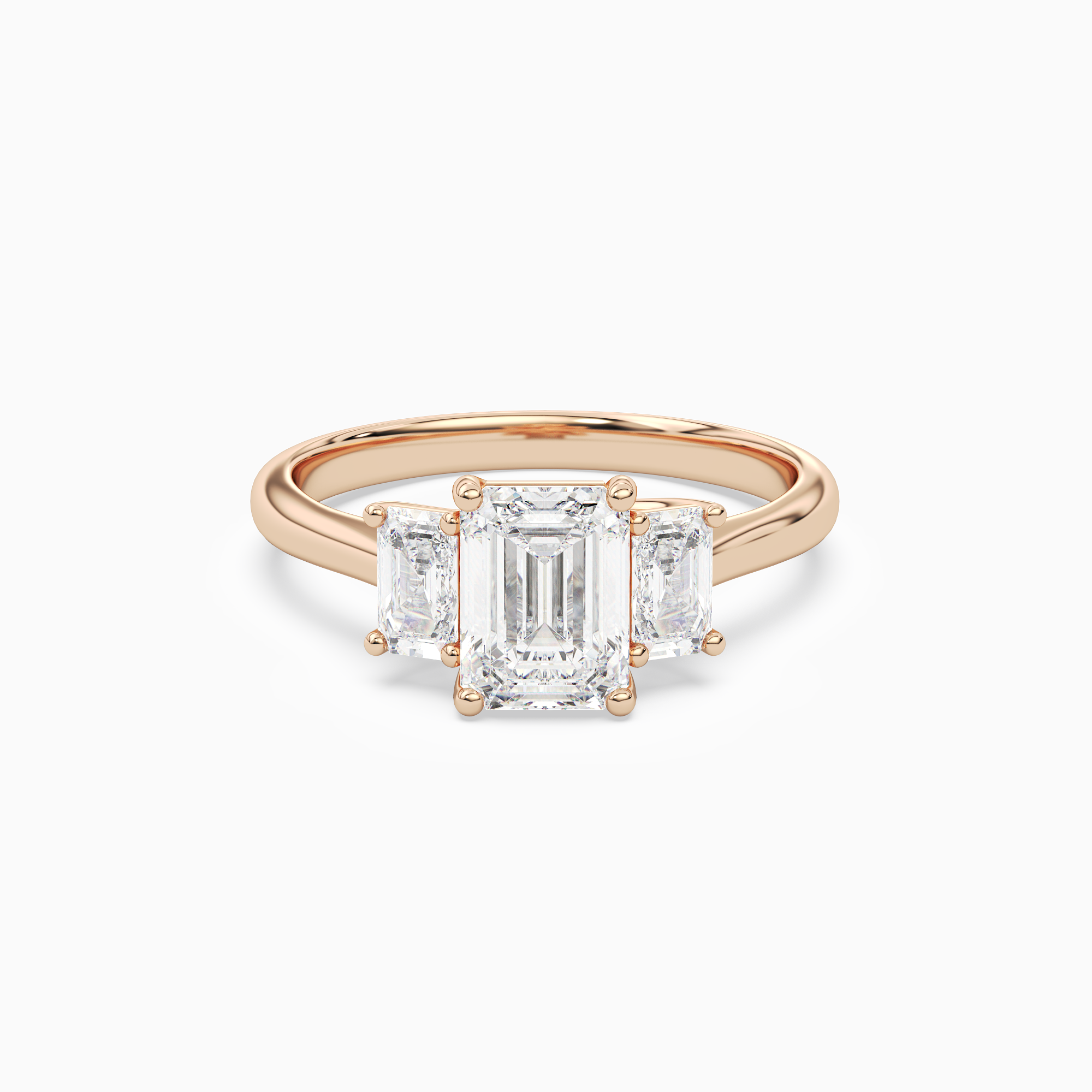 Emerald Emerald Three-Stone with Step-Cut Sides in 14K Rose Gold main white