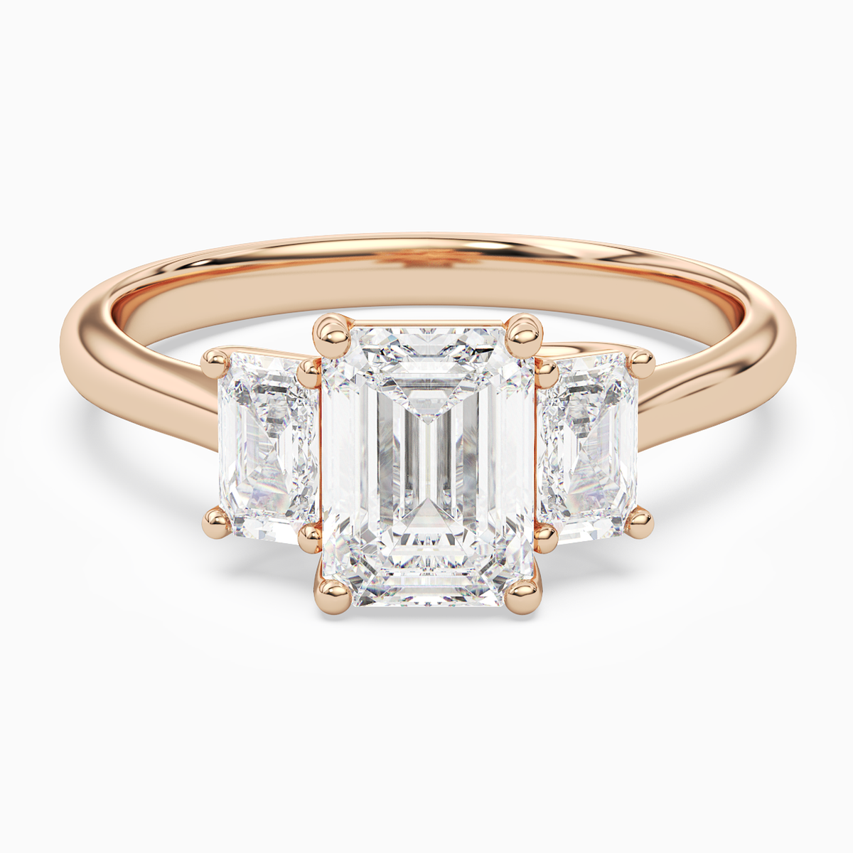 Emerald Emerald Three-Stone with Step-Cut Sides in 14K Rose Gold main white