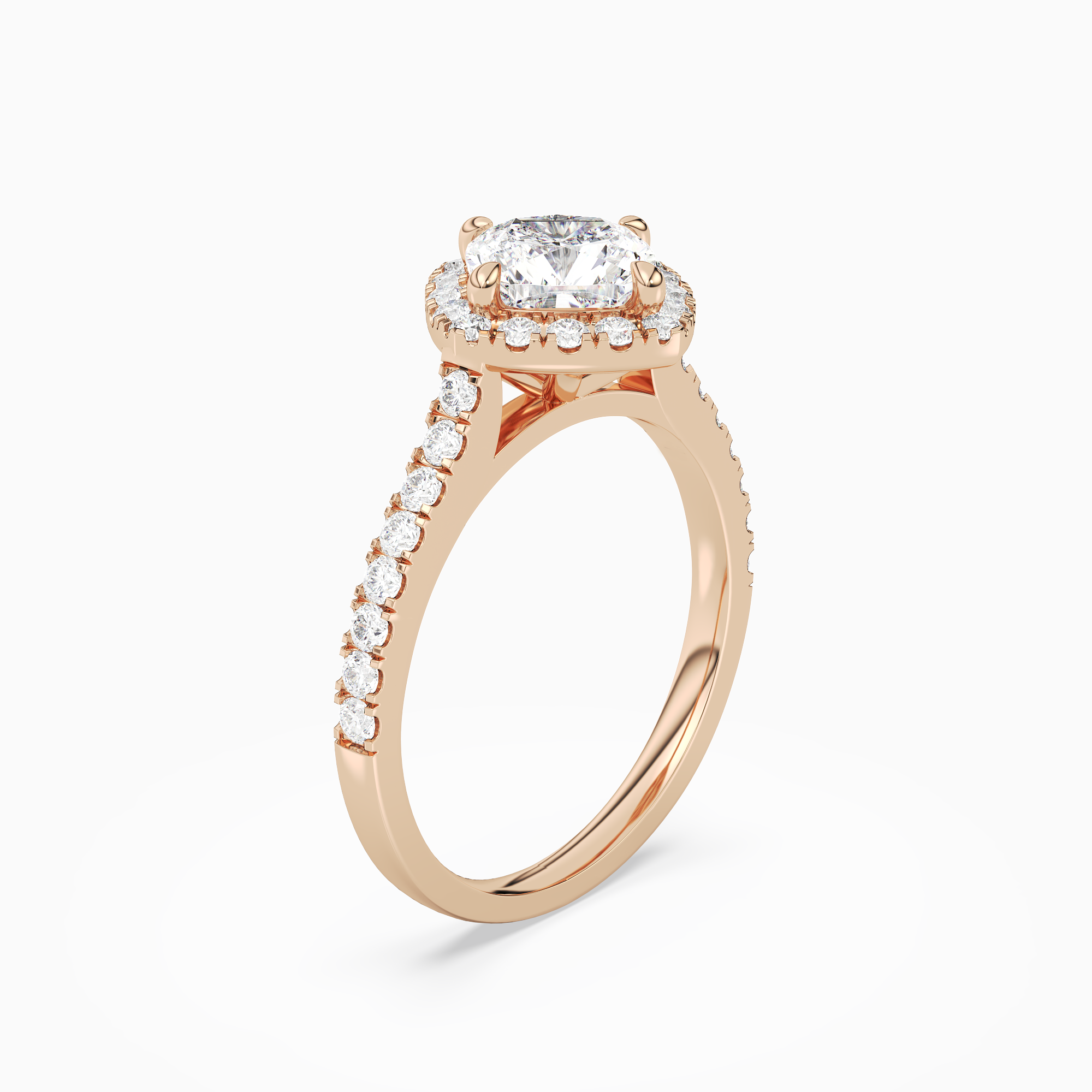 Cushion Kite Halo Baseline in 14K Rose Gold angled