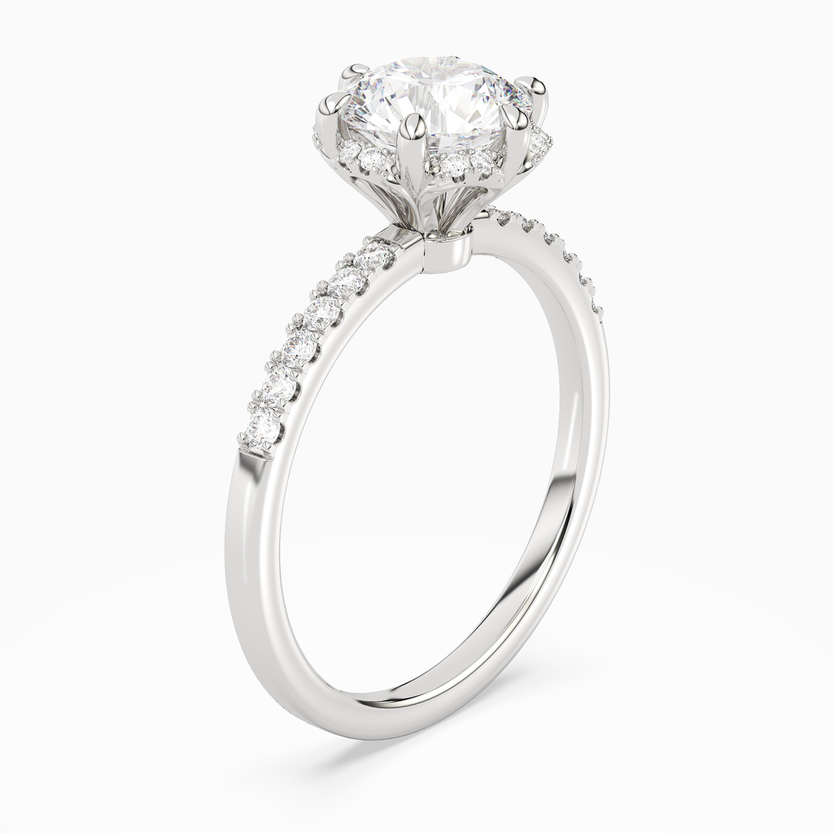 Round Crown Halo Pavé in 14K White Gold angled