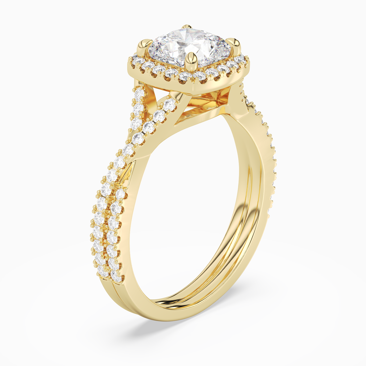 Cushion Twisted Shank Halo in 14K Yellow Gold angled