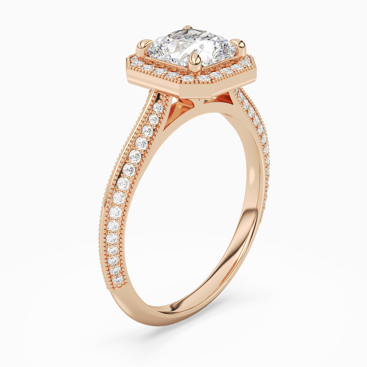 Cushion Octagon Halo in 14K Rose Gold angled