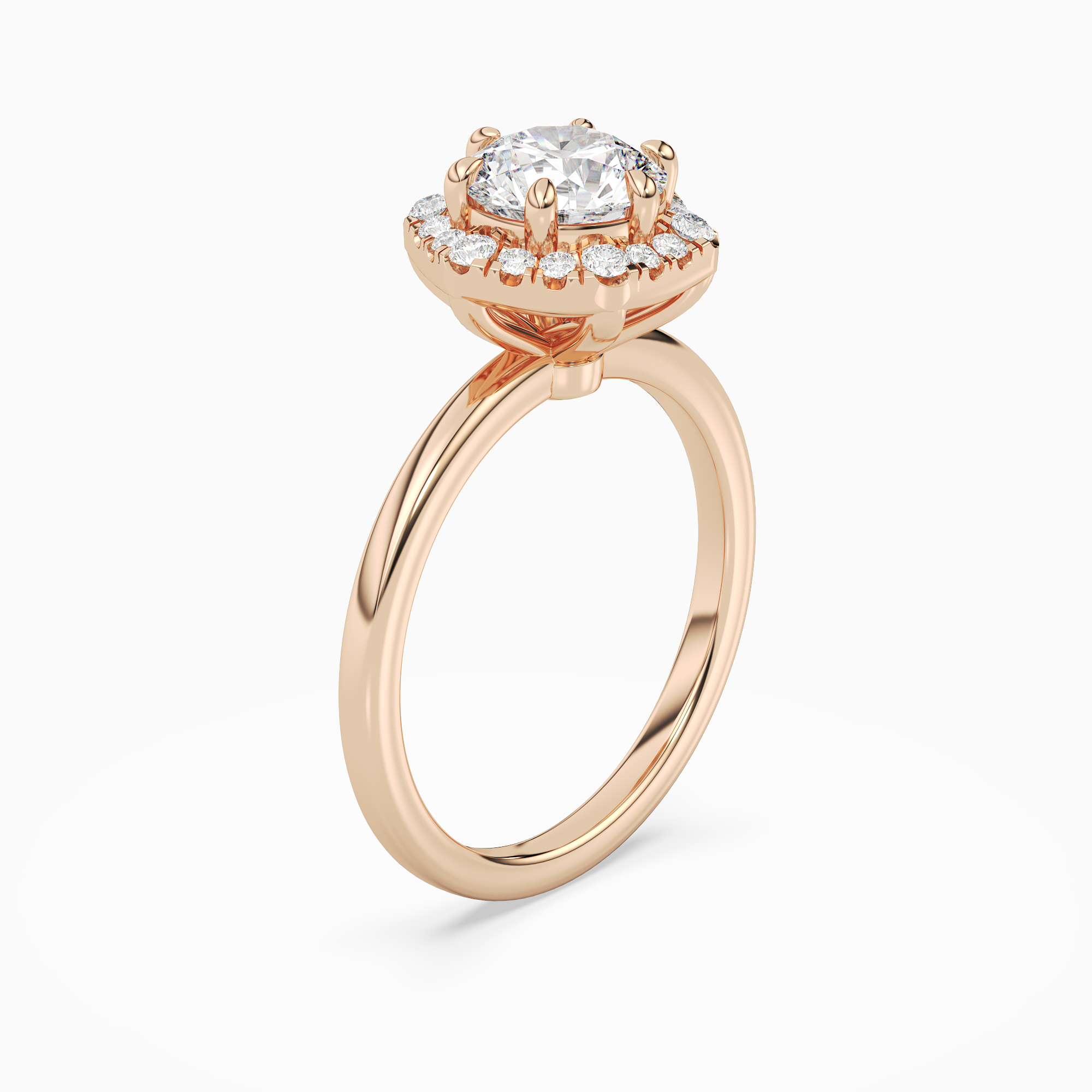 Round Halo in 14K Rose Gold angled