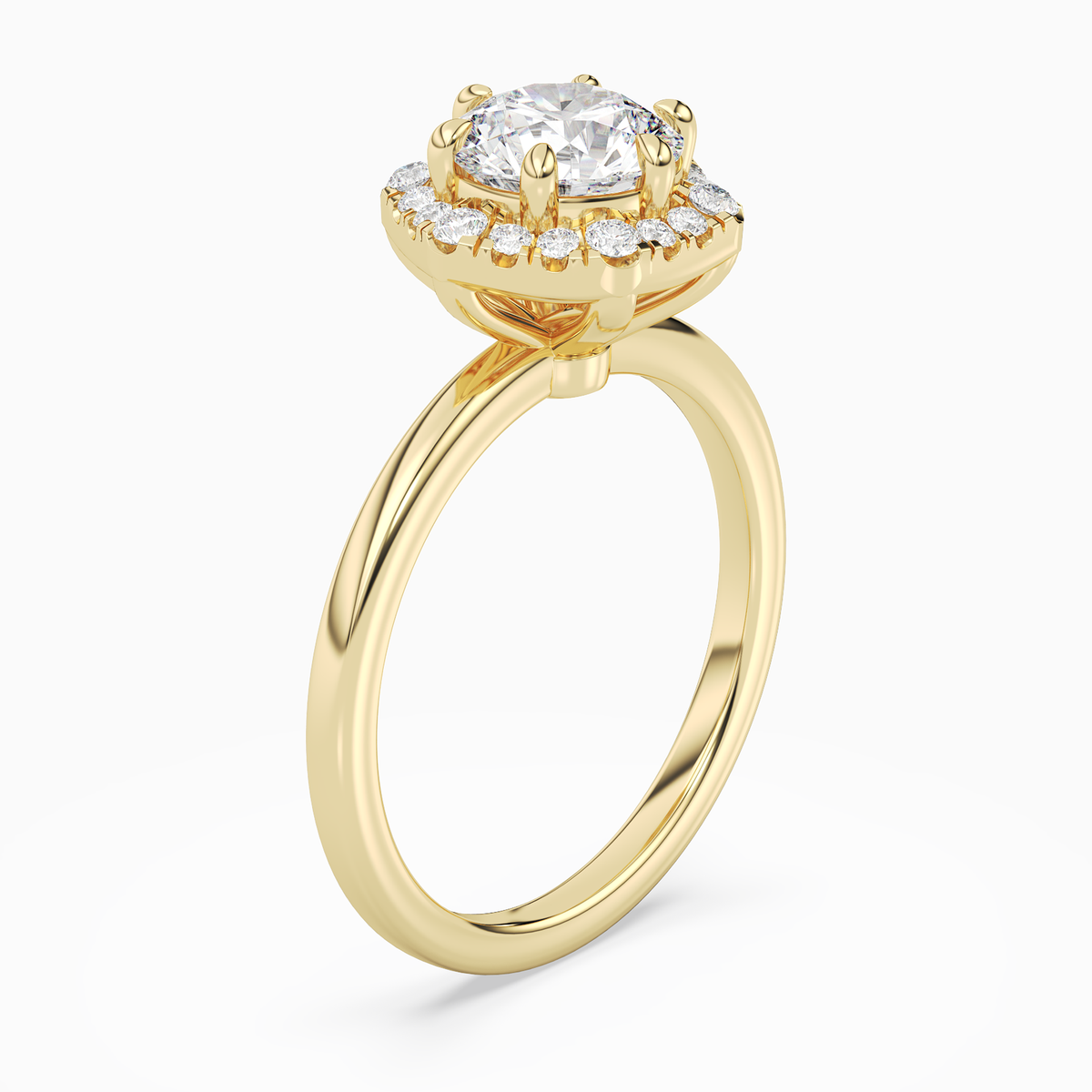 Round Halo in 14K Yellow Gold angled