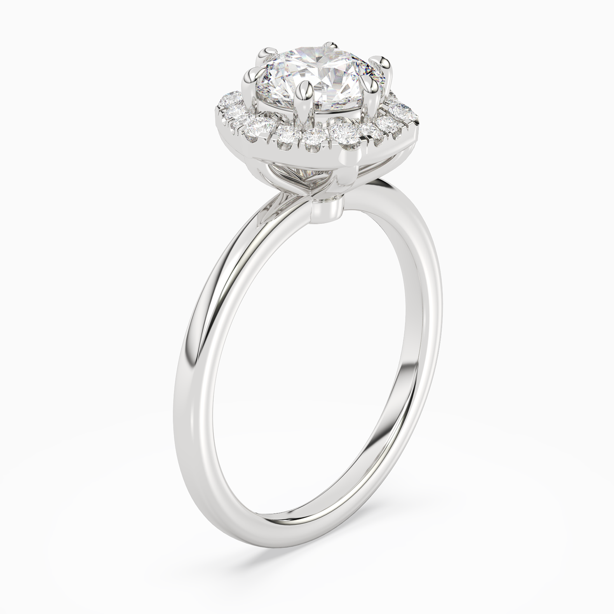 Round Halo in 18K White Gold angled