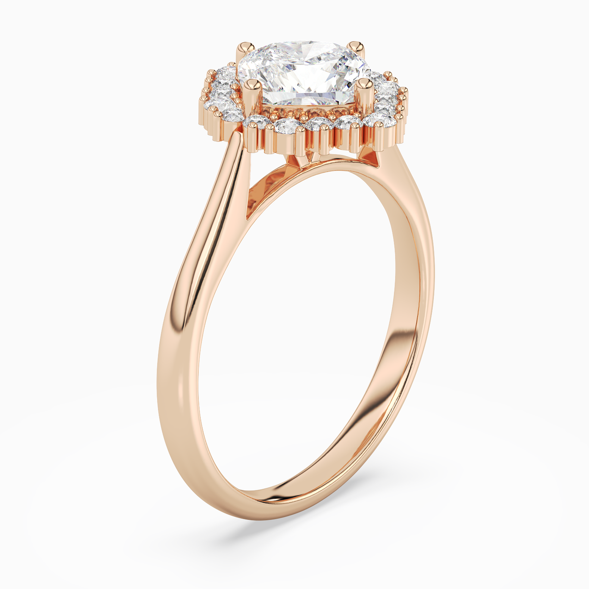 Cushion Cluster Halo in 14K Rose Gold angled