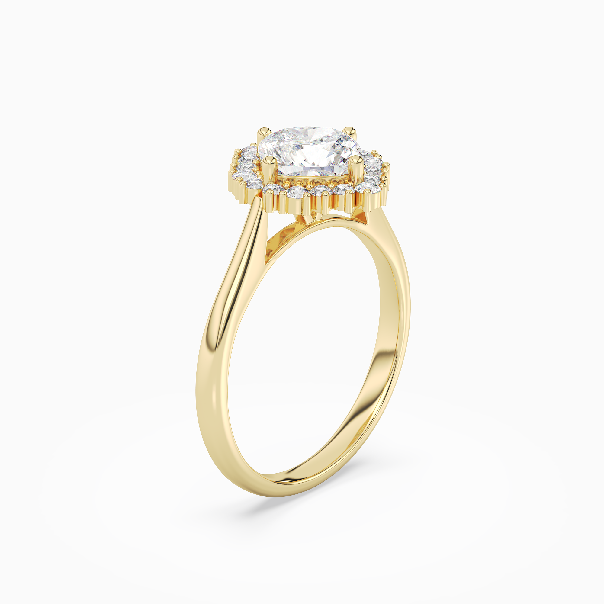 Cushion Cluster Halo in 14K Yellow Gold angled