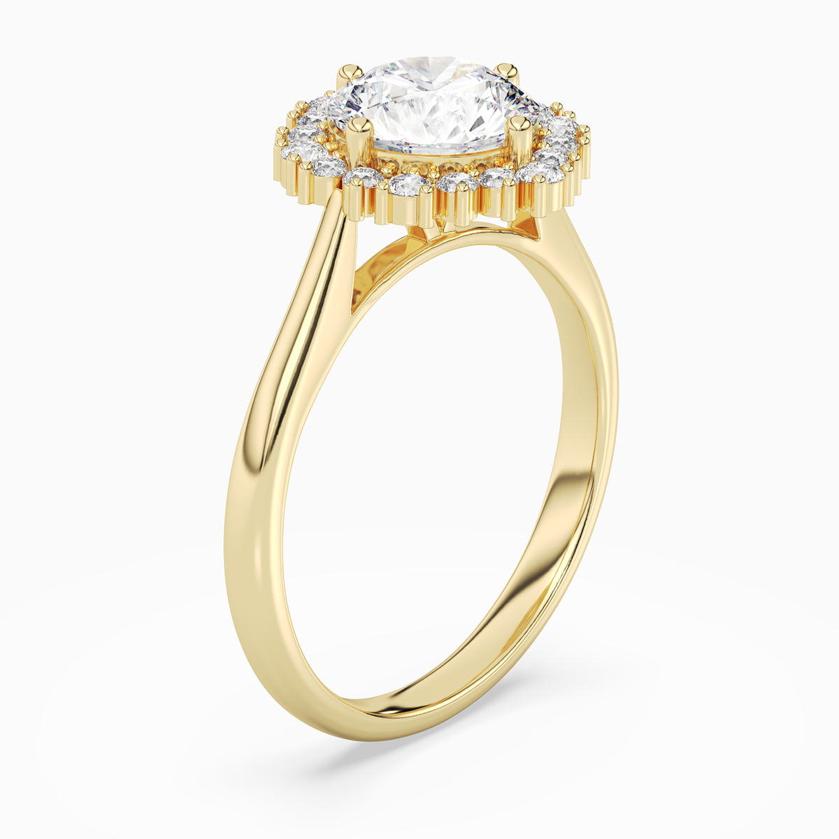 Round Cluster Halo in 14K Yellow Gold angled