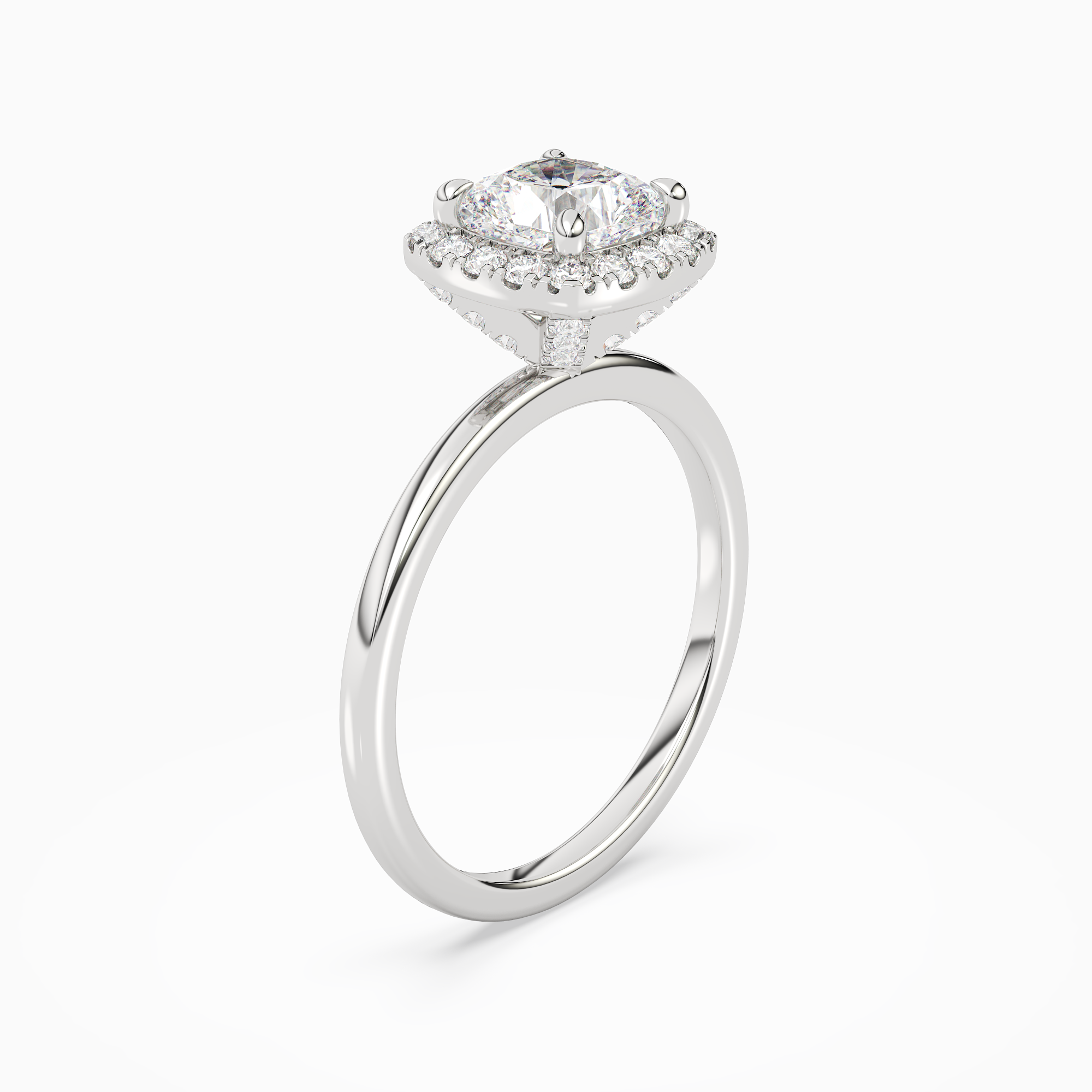 Cushion Scalloped Halo Baseline in 14K White Gold angled