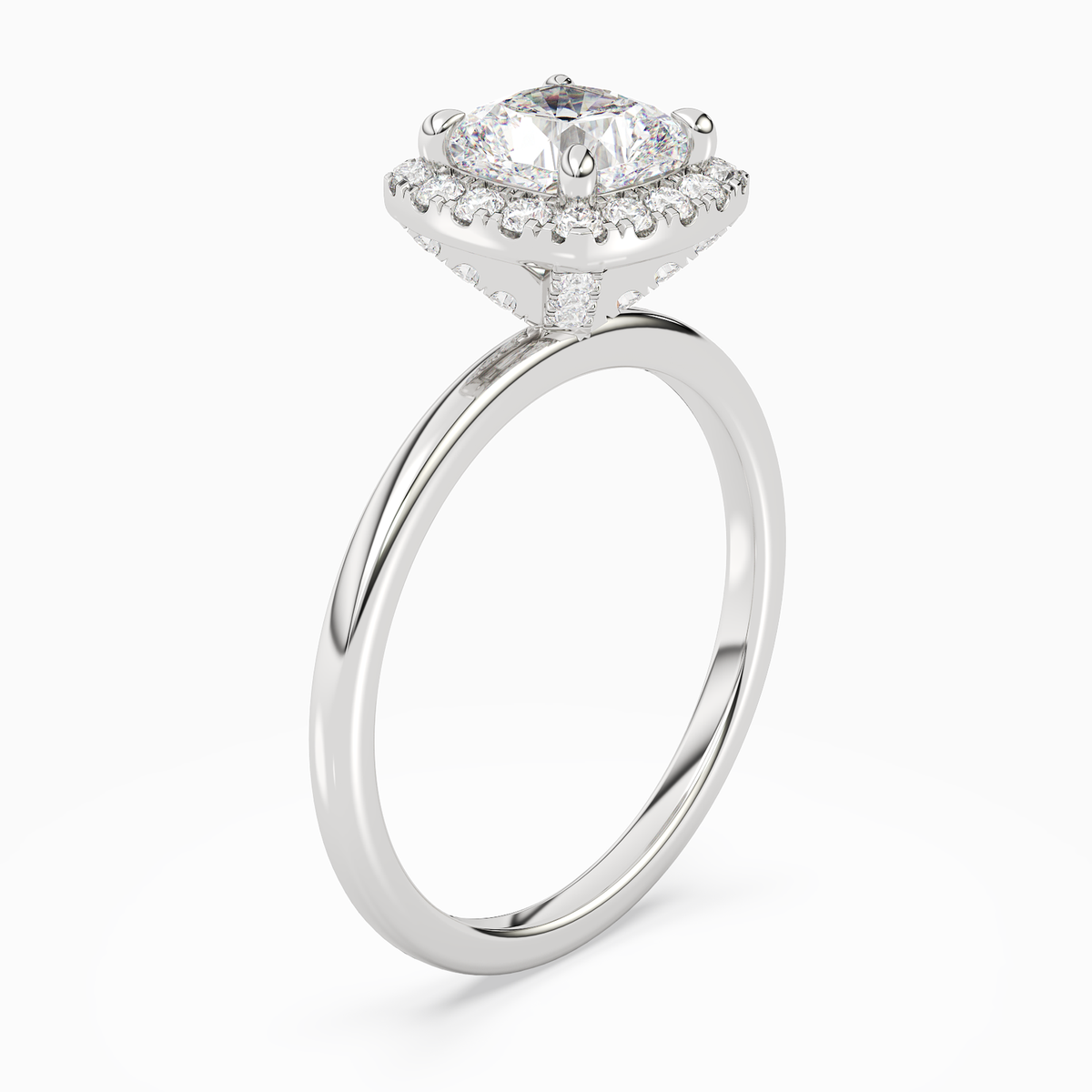 Cushion Scalloped Halo Baseline in 14K White Gold angled