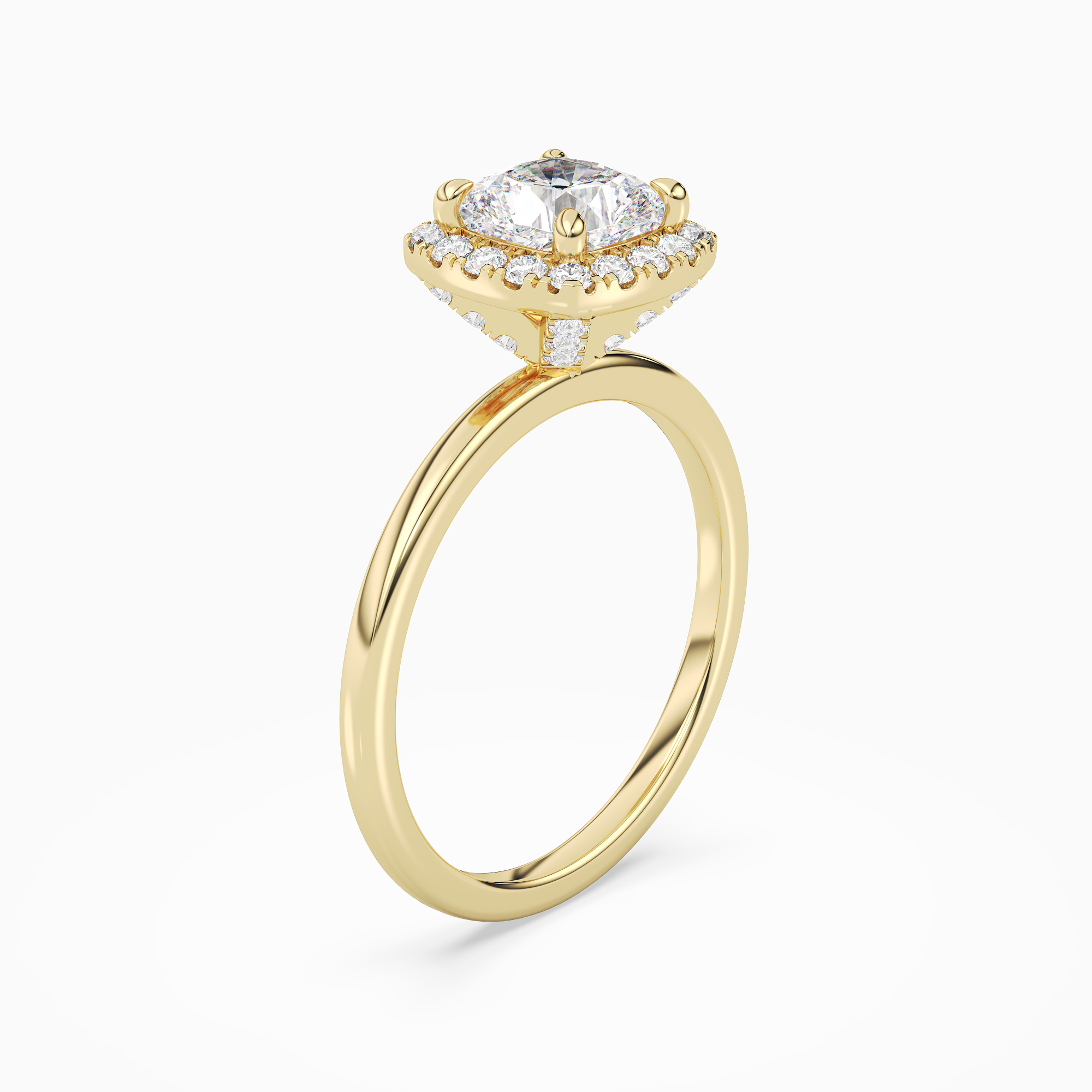 Cushion Scalloped Halo Baseline in 14K Yellow Gold angled