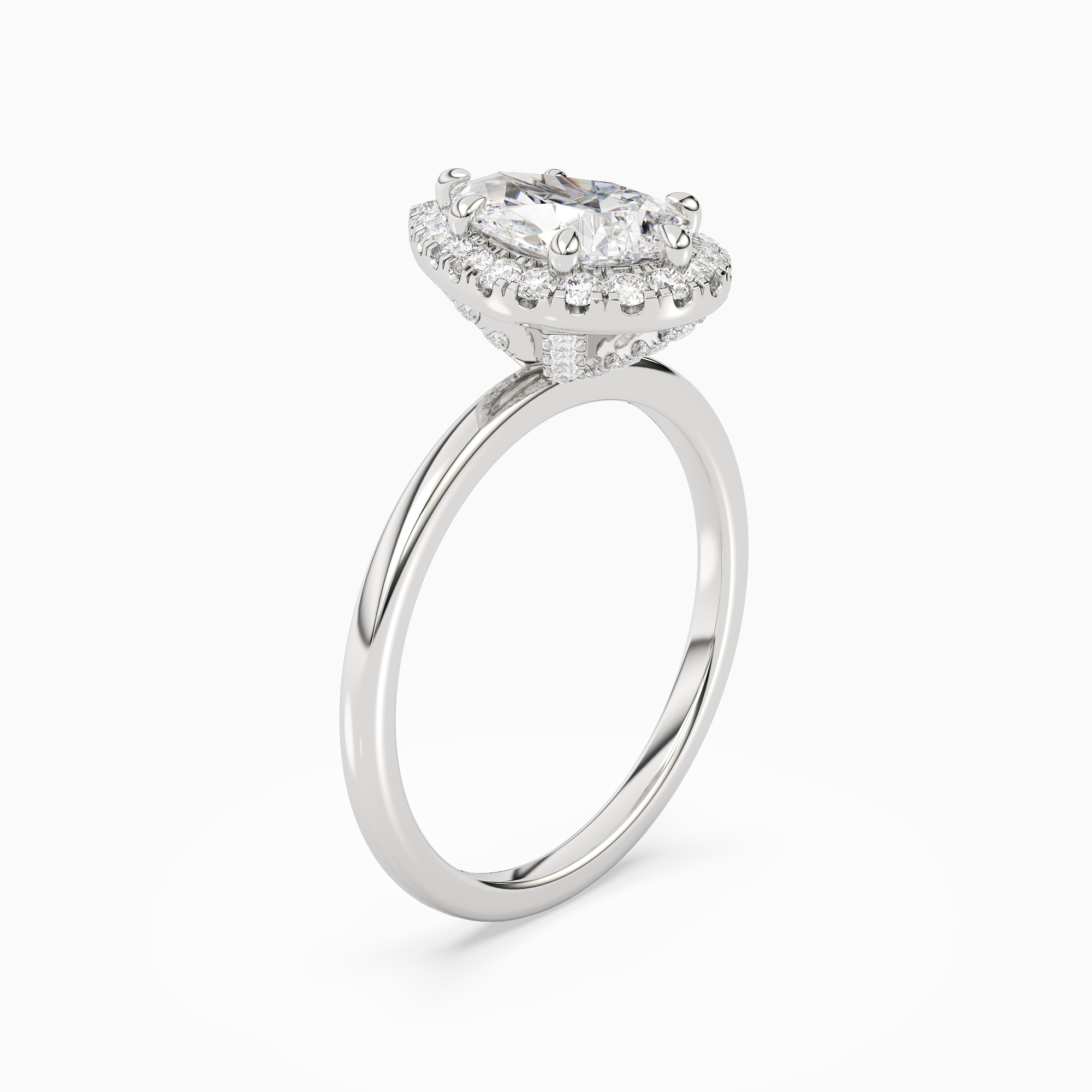 Pear Scalloped Halo Baseline in 14K White Gold angled