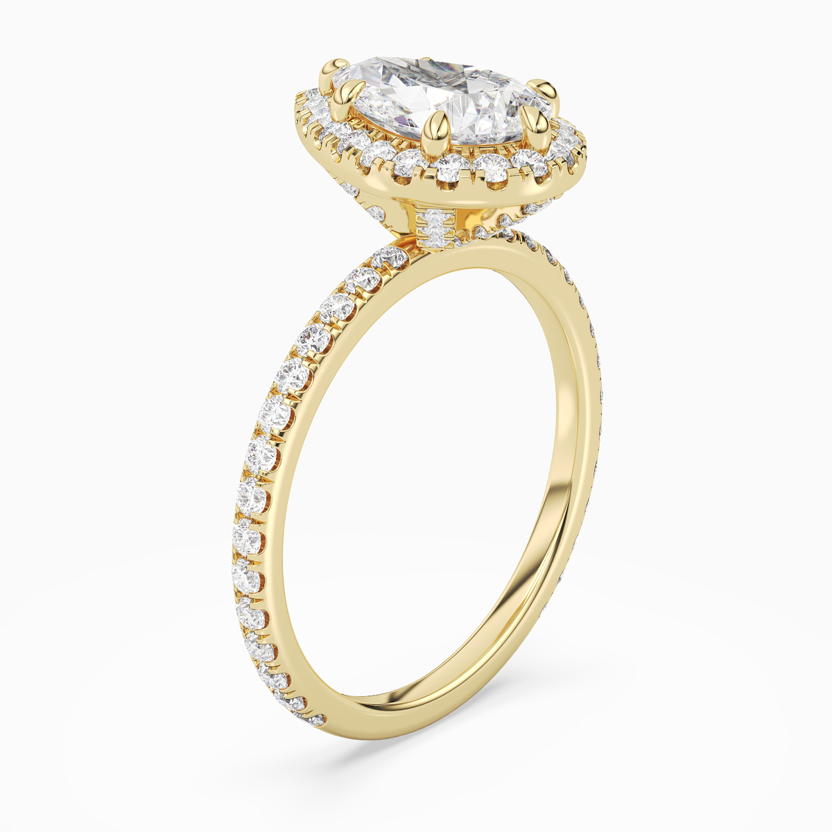 Pear Scalloped Halo Pavé in 14K Yellow Gold angled