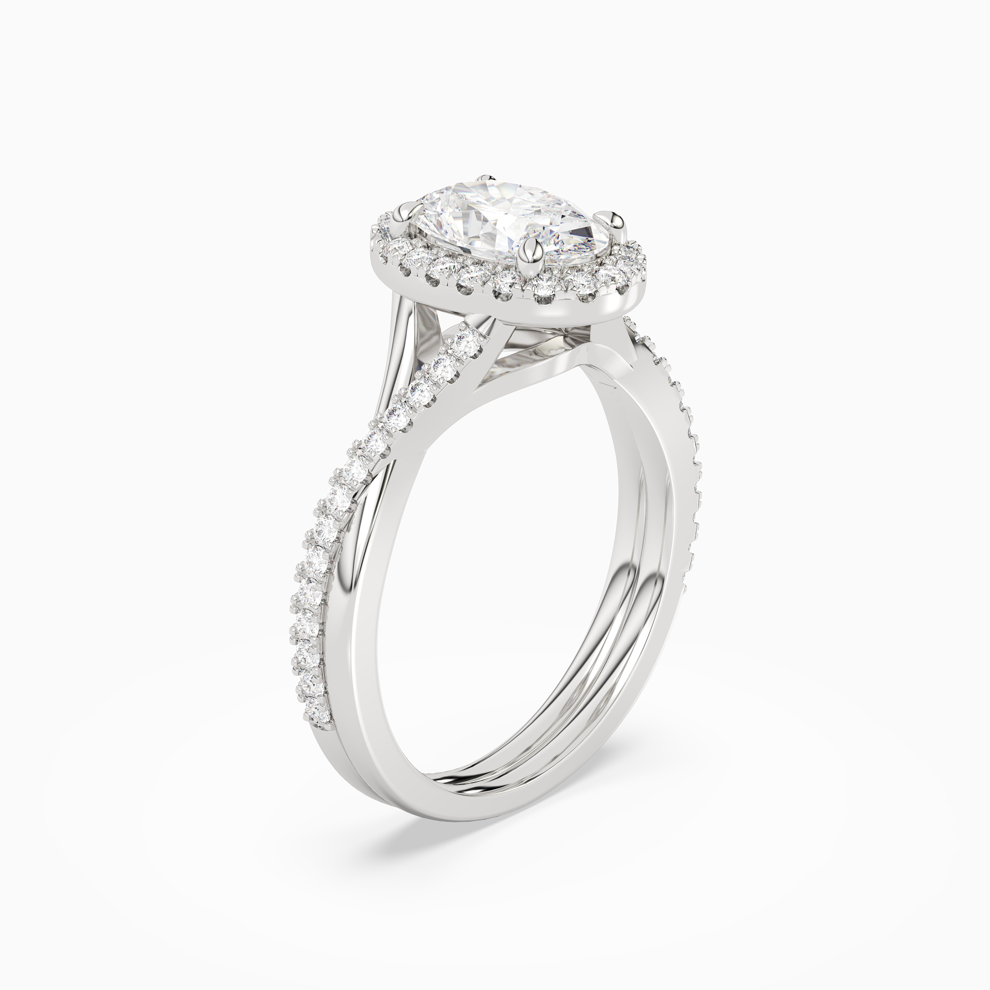 Oval Twisted Halo in 14K White Gold angled