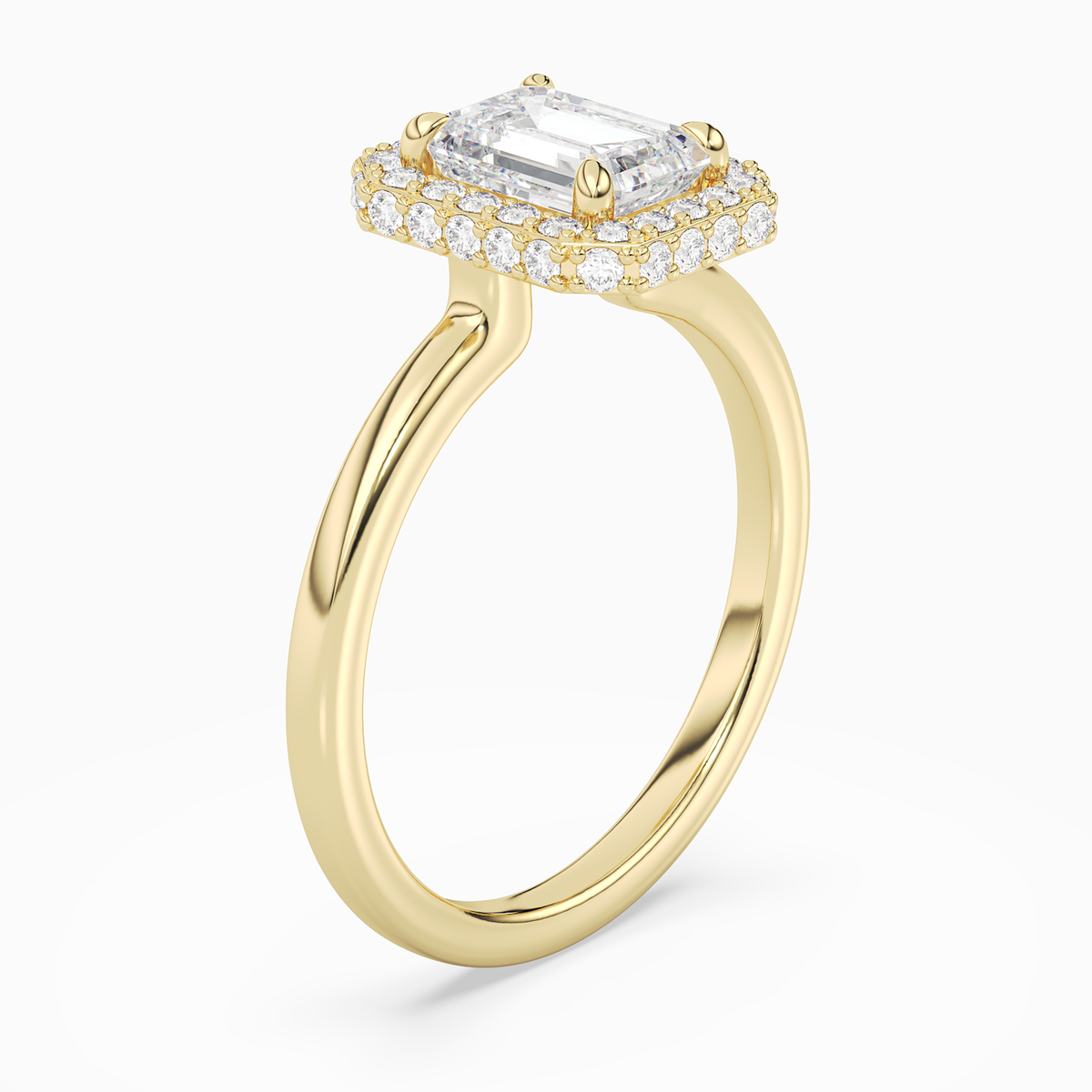 Emerald Compact Halo in 14K Yellow Gold angled