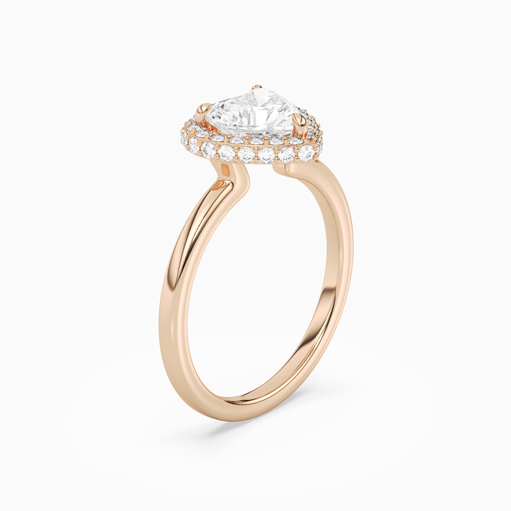 Heart Compact Halo in 14K Rose Gold angled