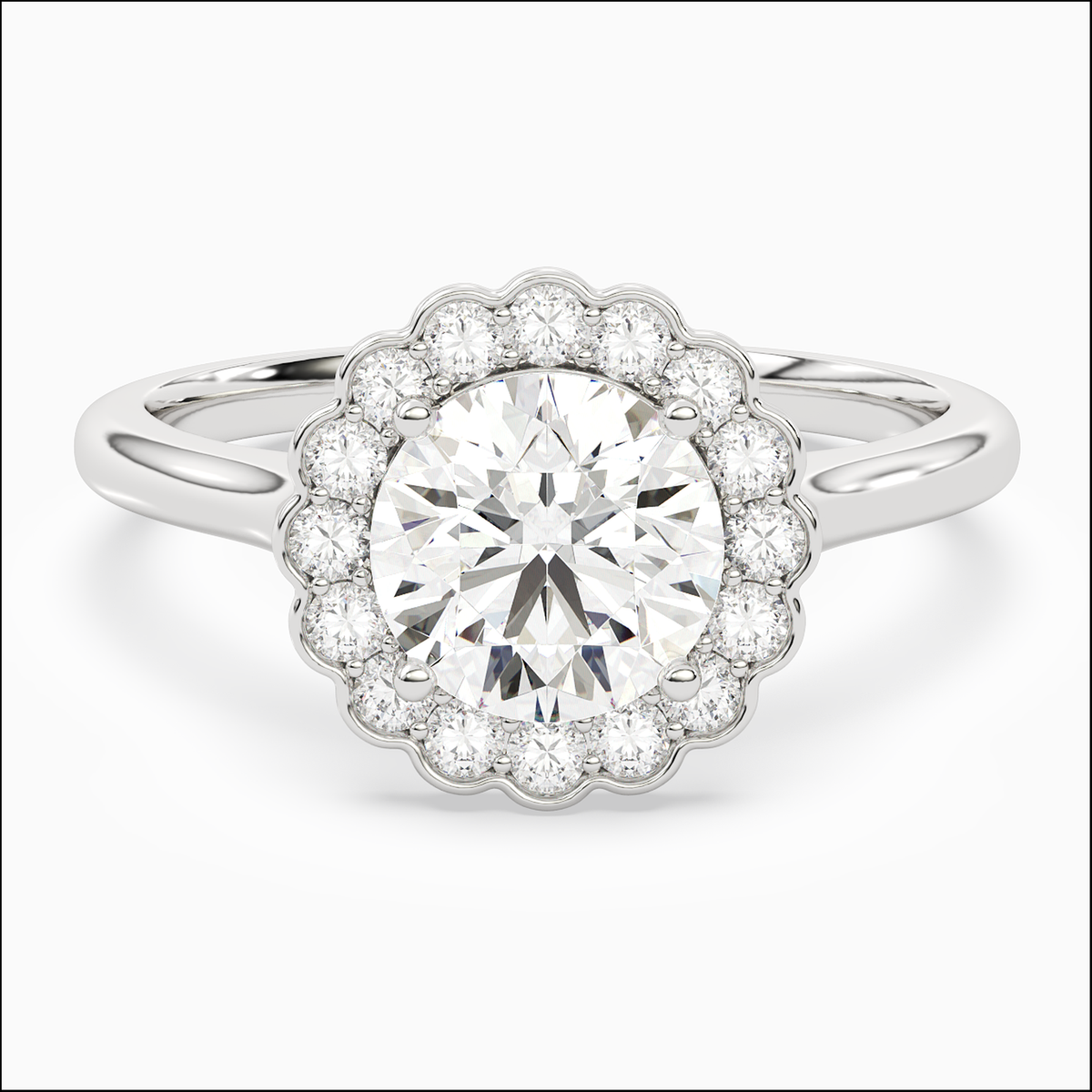 Round Floral Halo in 14K White Gold angled