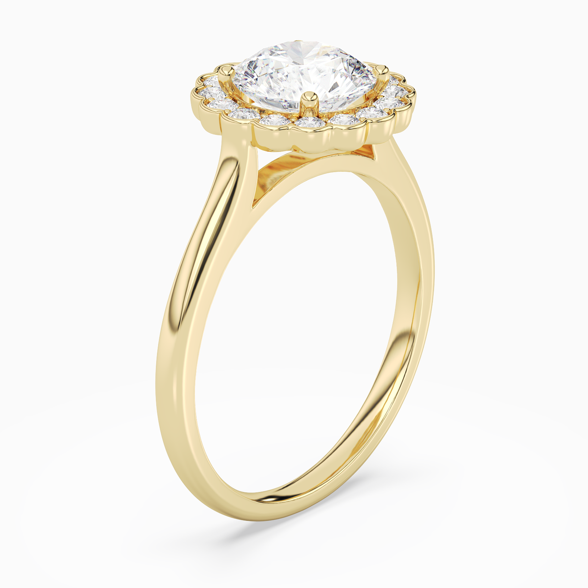 Round Floral Halo in 14K Yellow Gold angled