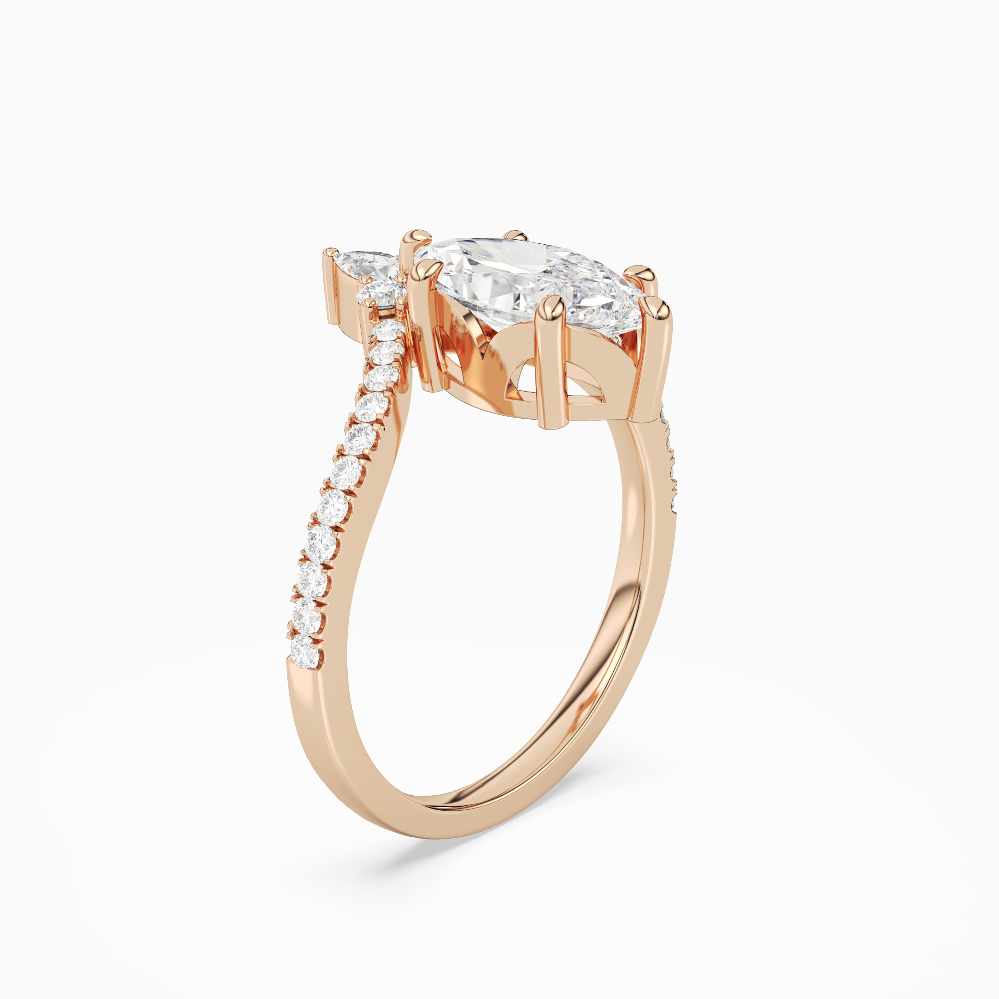Marquise Tiara Accent Side Stone in 14K Rose Gold angled
