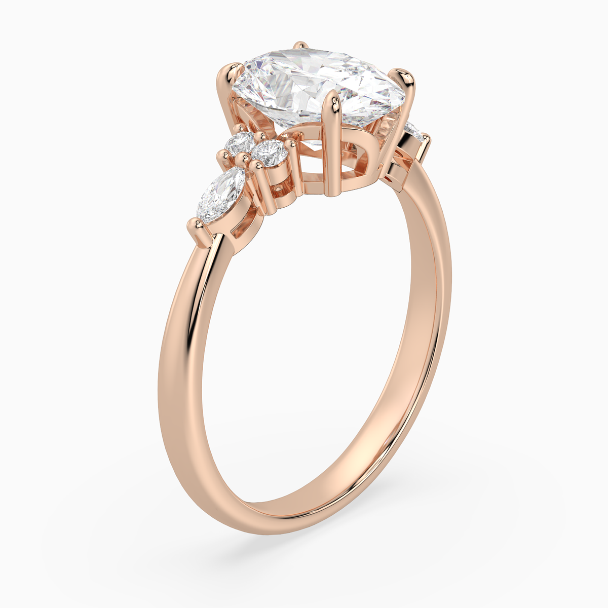 Oval Composite Floral Side Stone in 14K Rose Gold angled