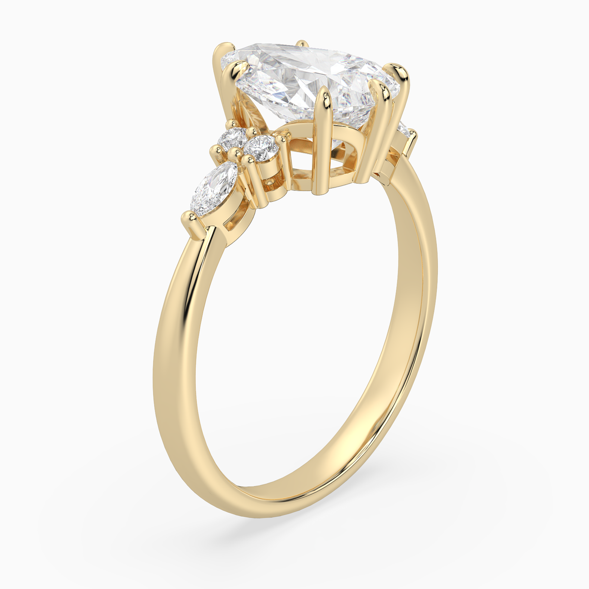 Pear Composite Floral Side Stone in 18K Yellow Gold angled