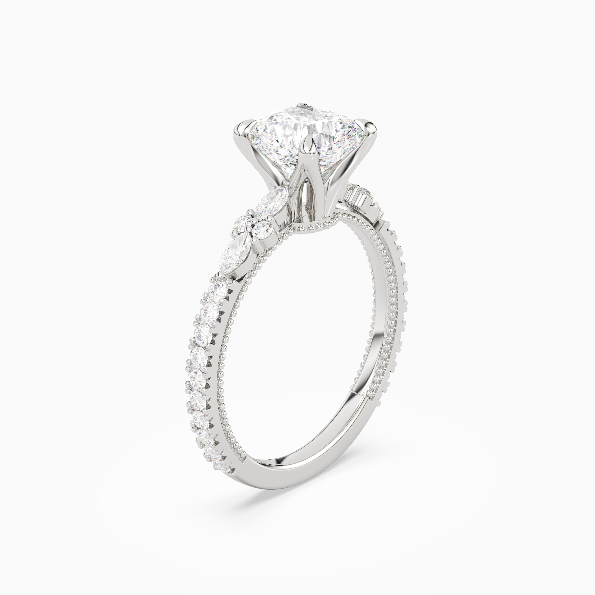 Cushion Celestia Side Stone in Platinum angled