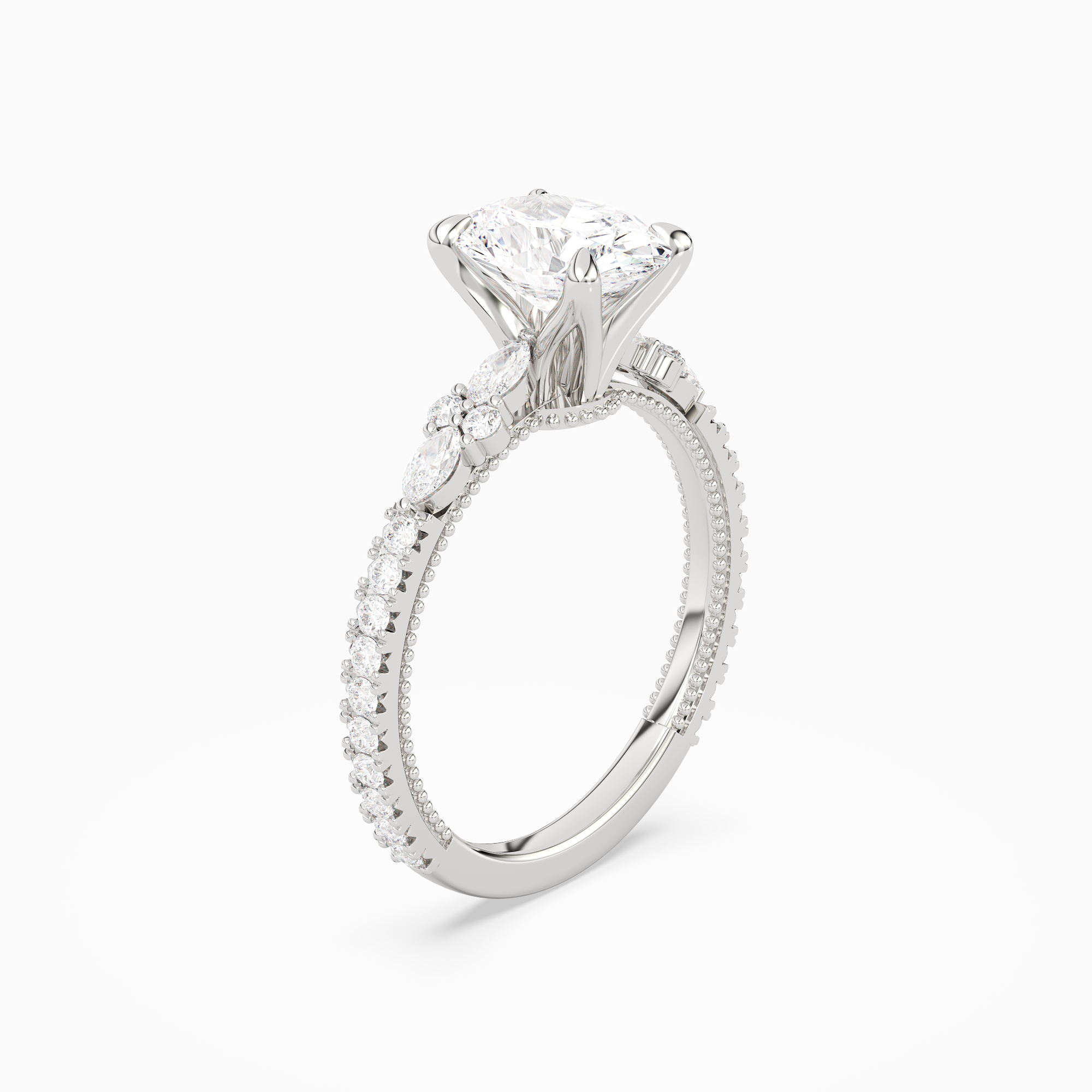 Oval Celestia Side Stone in 14K White Gold angled