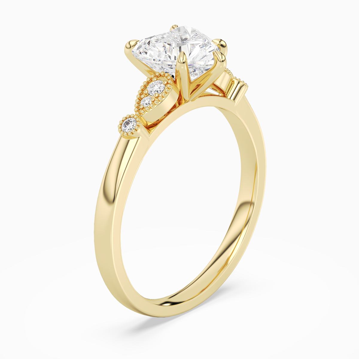 Heart Pear Scroll Side Stone in 14K Yellow Gold angled