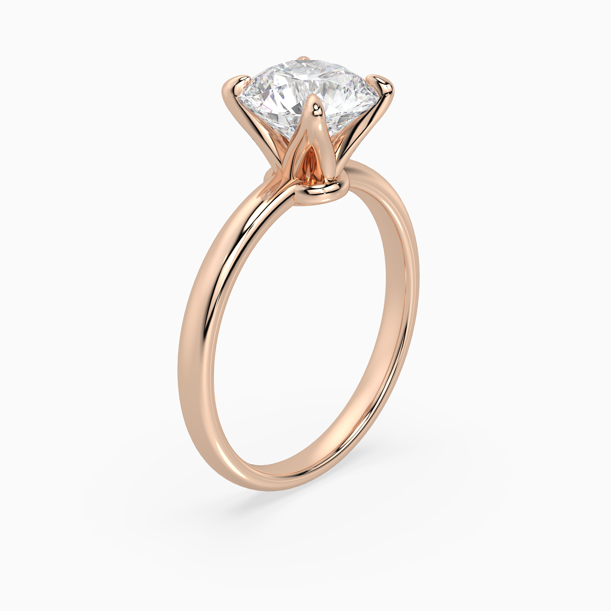 Round Petite Classic Solitaire in 14K Rose Gold angled