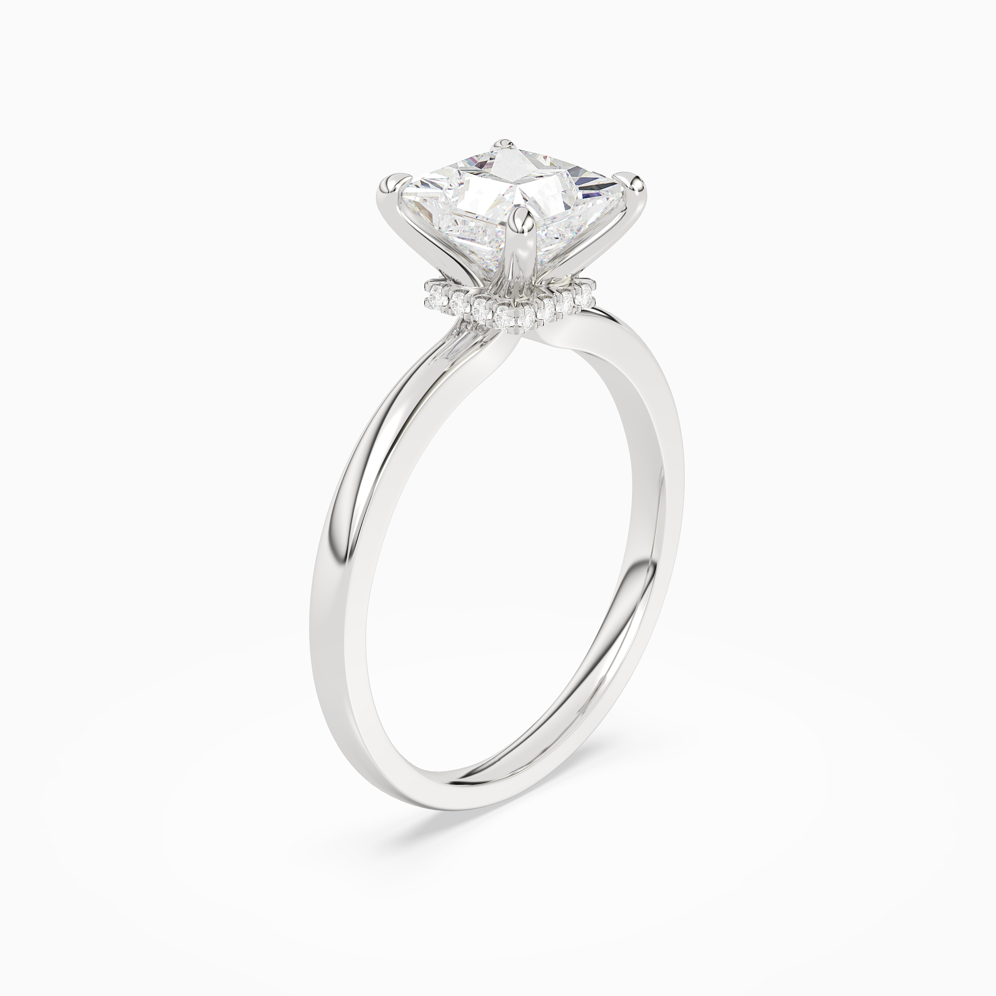 Princess Hidden Halo Crown Clean in 14K White Gold angled