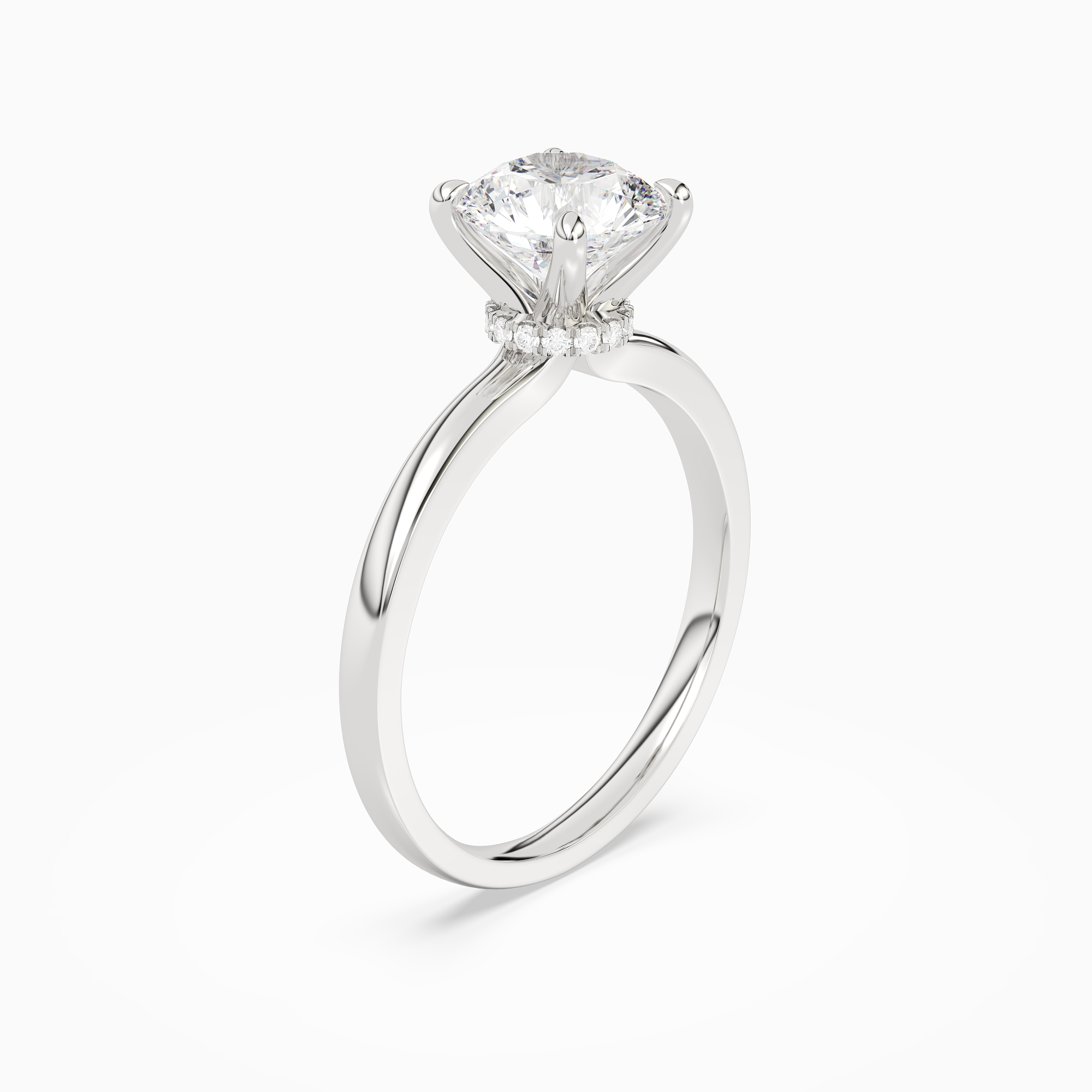 Round Hidden Halo Crown Clean in 18K White Gold angled