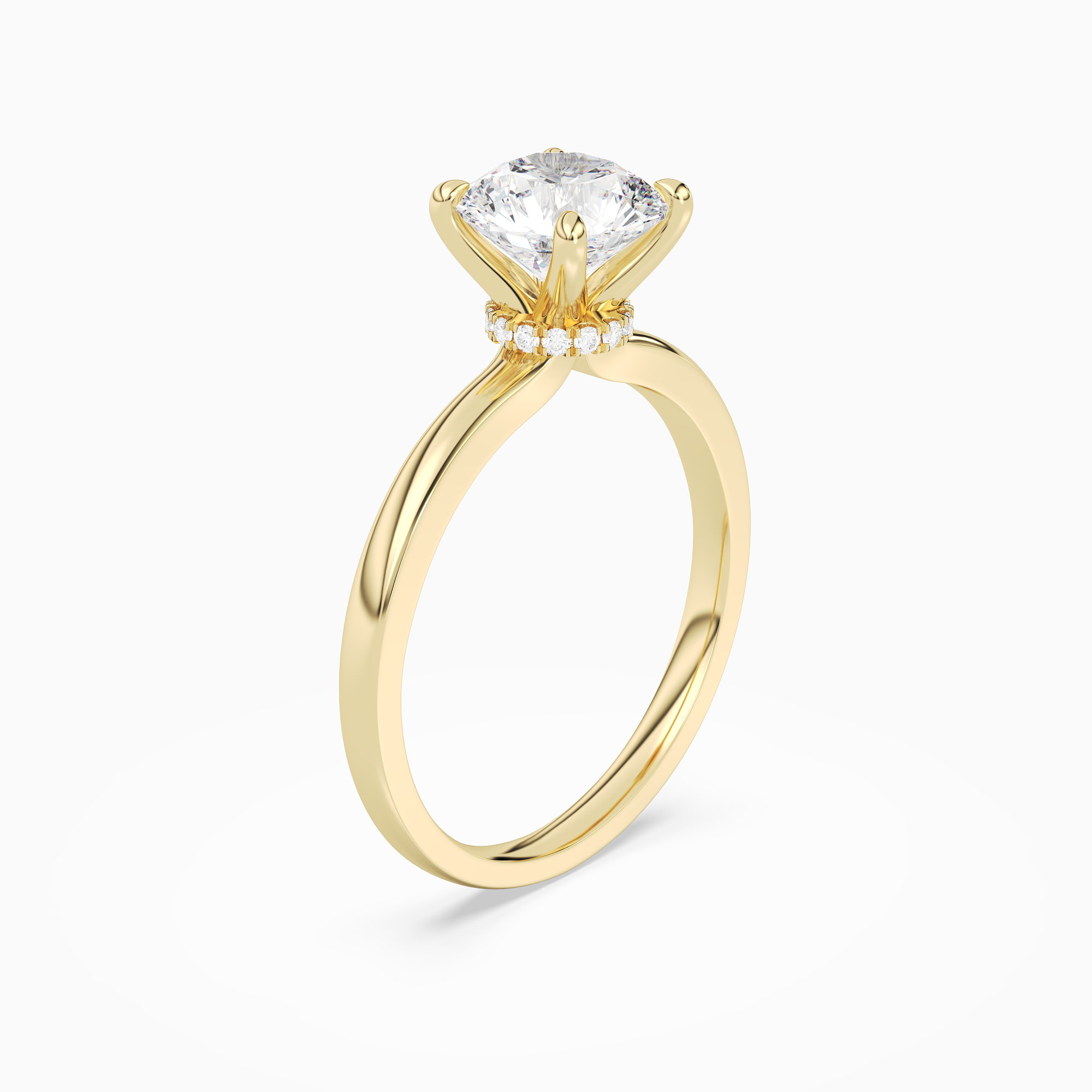 Round Hidden Halo Crown Clean in 18K Yellow Gold angled