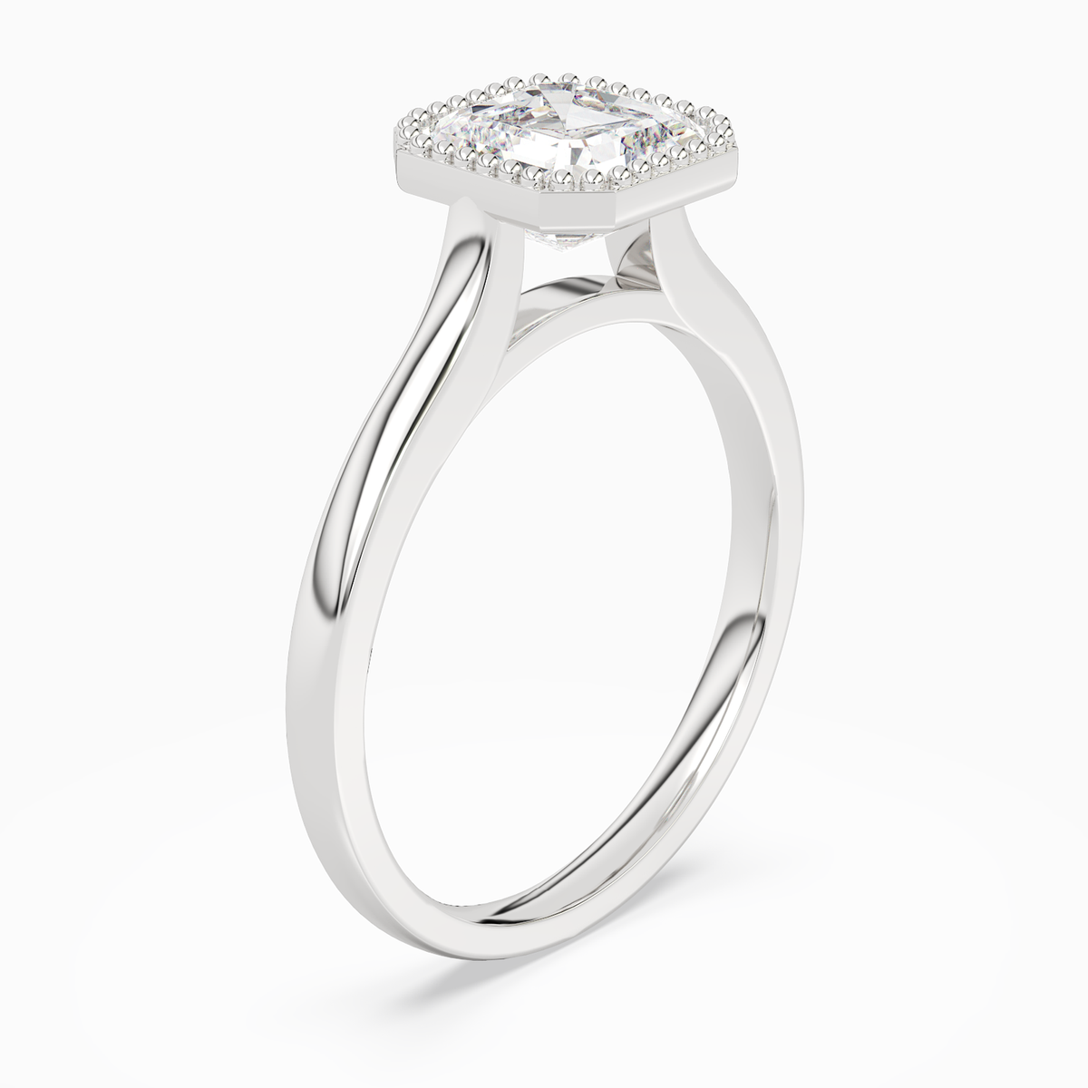 Asscher Milgrain Bezel Solitaire in 14K White Gold angled