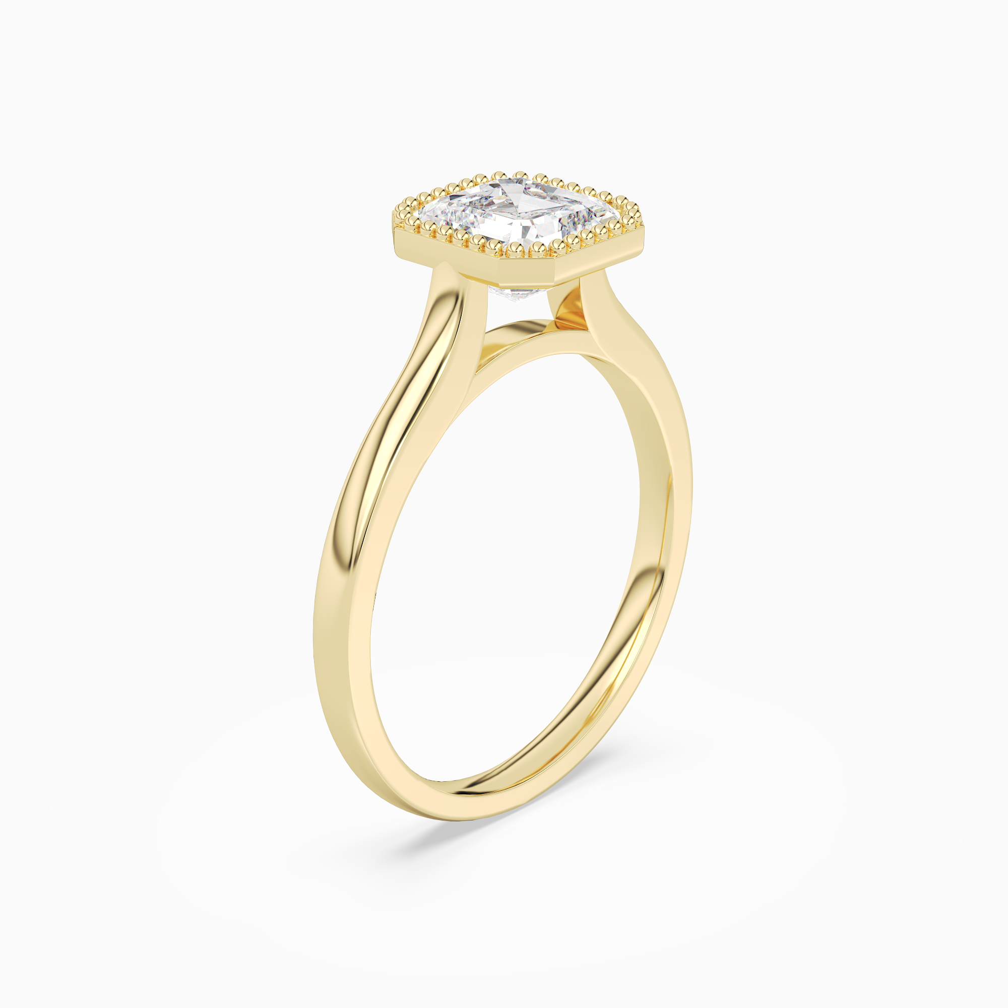 Asscher Milgrain Bezel Solitaire in 18K Yellow Gold angled